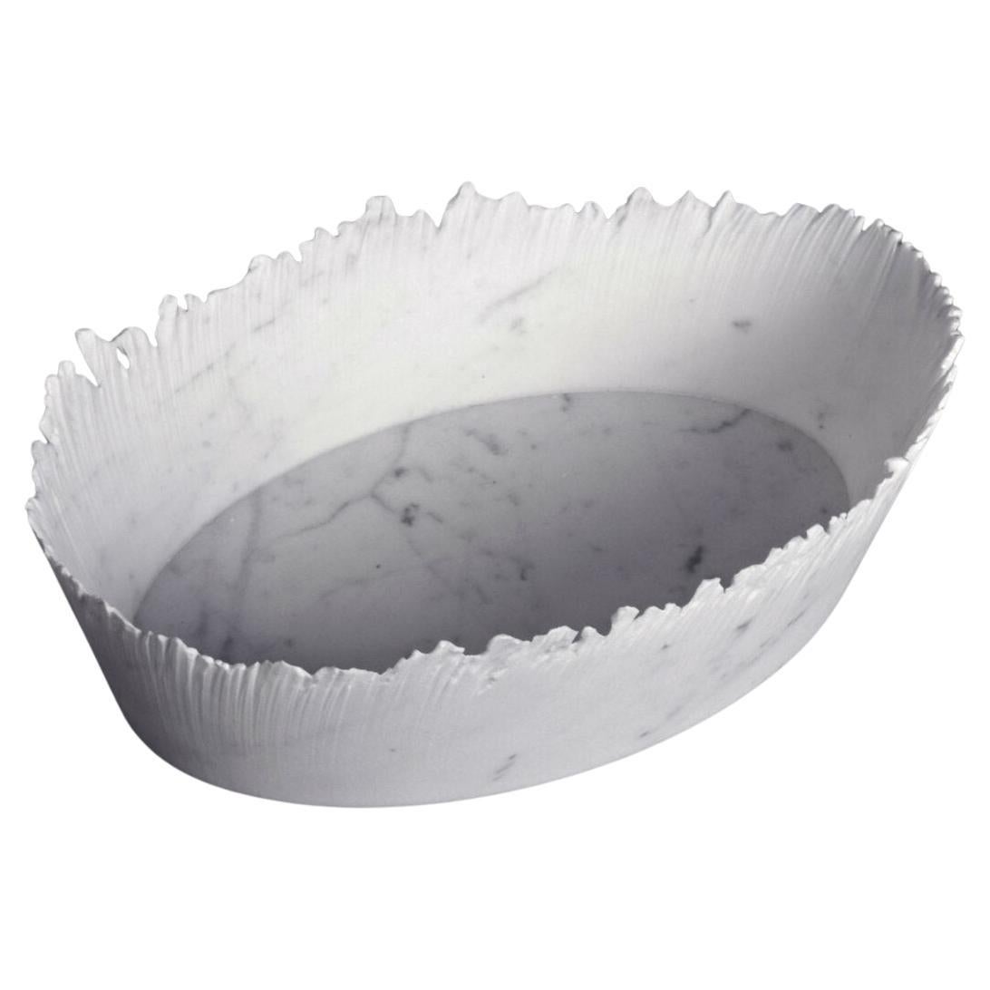 Drap C Oval Decorative Bowl in White Carrara Marble by Bufalini Marmi