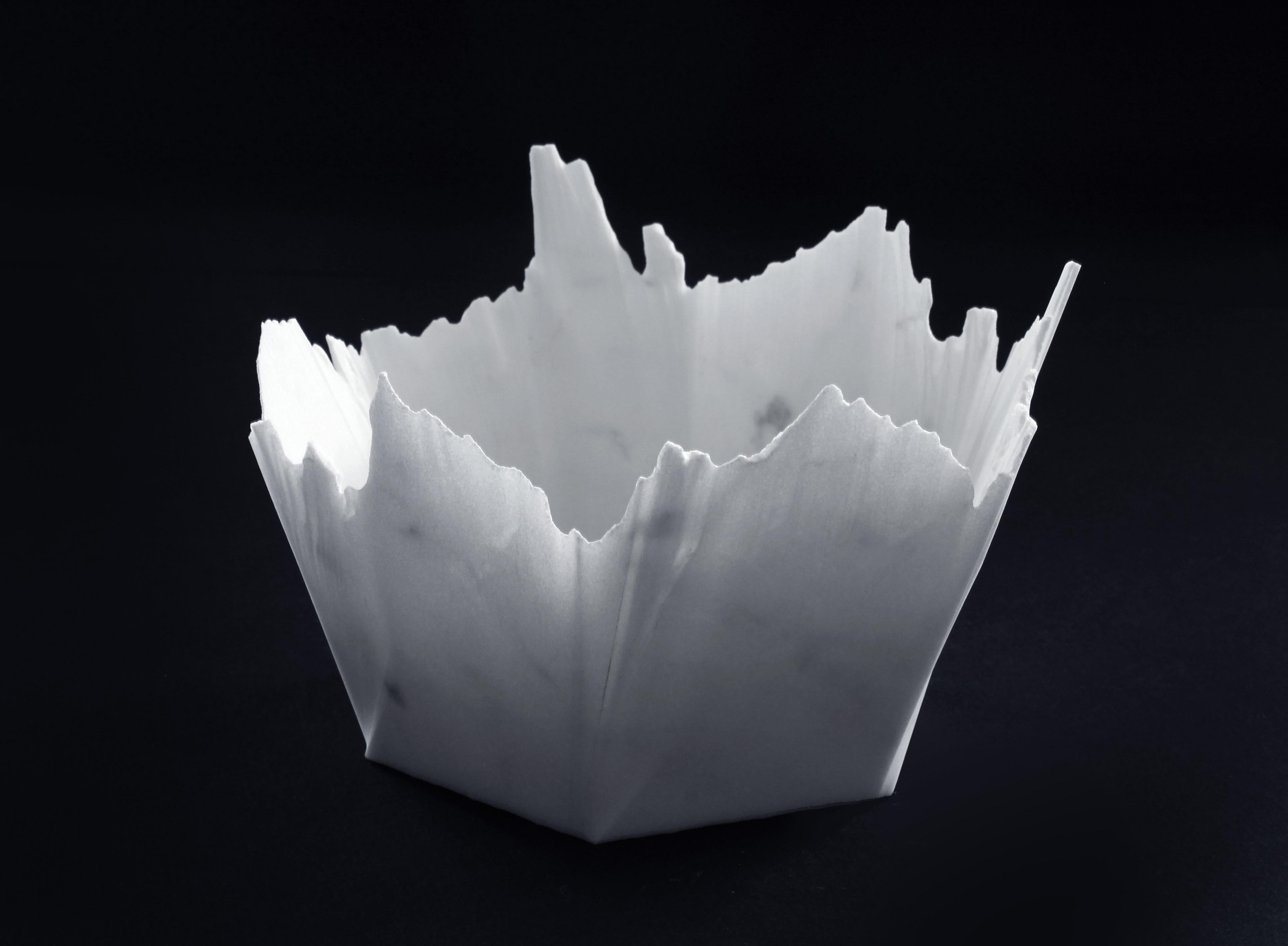 Drap D Hexagonal Decorative Bowl in White Carrara Marble by Bufalini Marmi For Sale 5