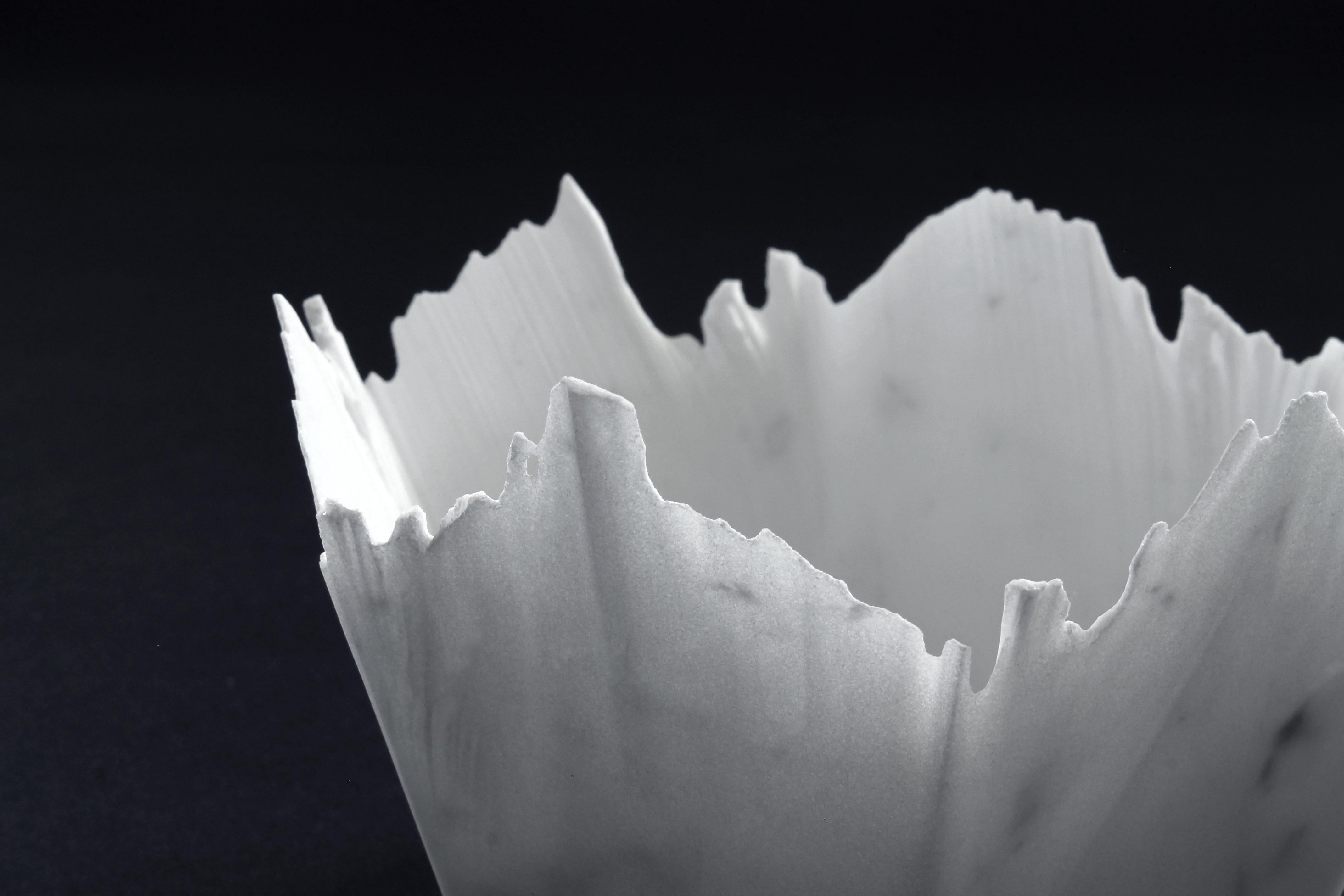 Drap D Hexagonal Decorative Bowl in White Carrara Marble by Bufalini Marmi For Sale 7