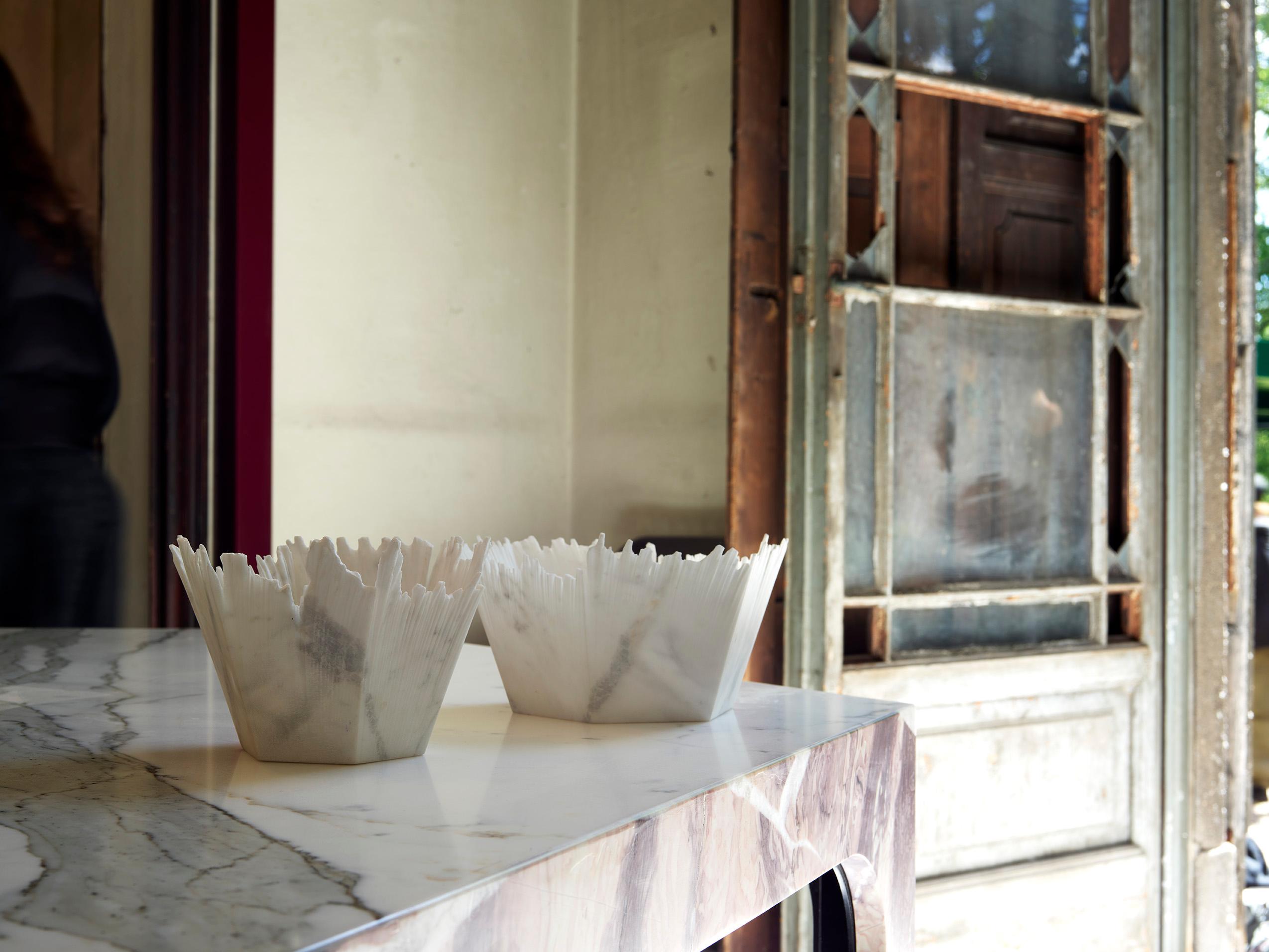 Drap D Hexagonal Decorative Bowl in White Carrara Marble by Bufalini Marmi For Sale 11