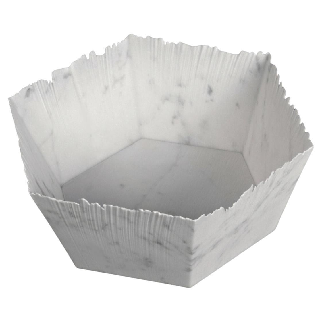 Drap E Hexagonal Decorative Bowl in White Carrara Marble by Bufalini Marmi
