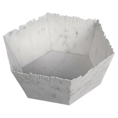 Drap E Hexagonal Decorative Bowl in White Carrara Marble by Bufalini Marmi
