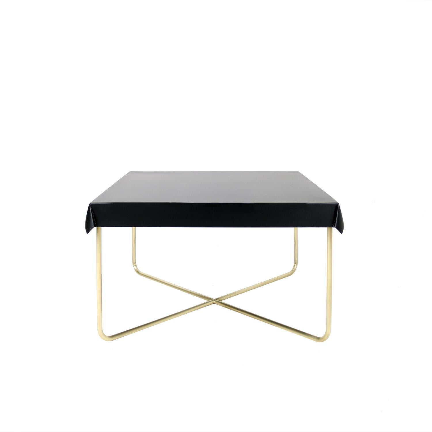 North American Metal Coffee Table with Formed Black Drape Top and Brass Base by Debra Folz For Sale