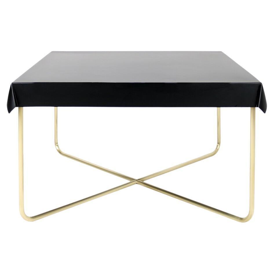 Metal Coffee Table with Formed Black Drape Top and Brass Base by Debra Folz For Sale