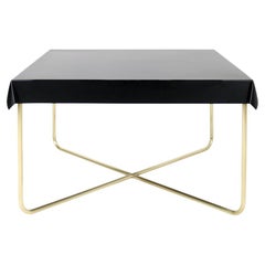 Metal Coffee Table with Formed Black Drape Top and Brass Base by Debra Folz