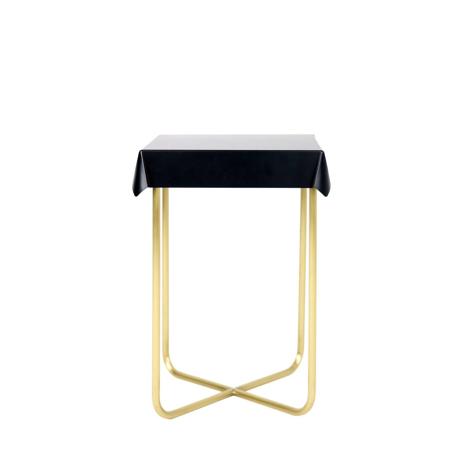 North American Metal Side Table with Formed Black Drape Top and Brass Base by Debra Folz For Sale