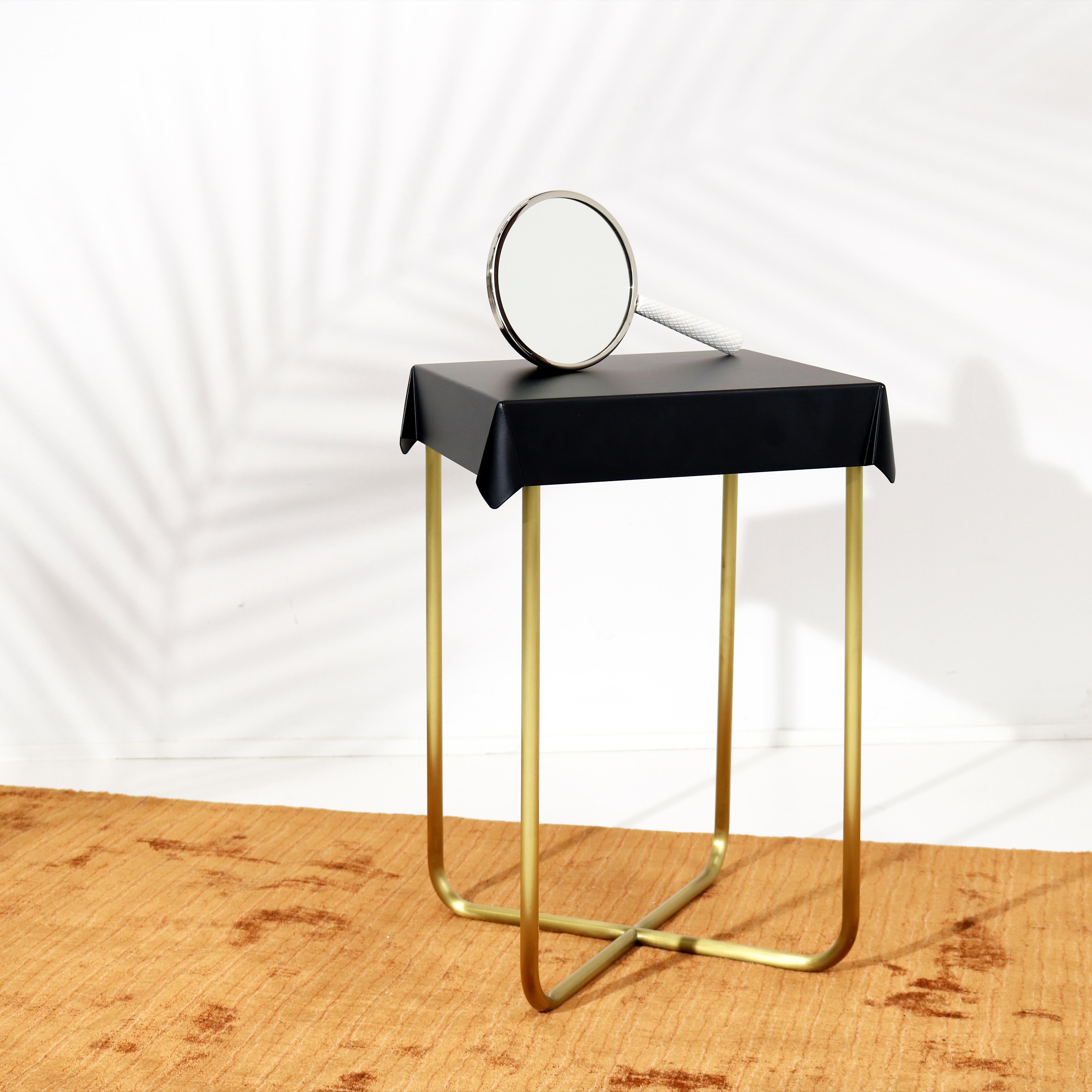Powder-Coated Metal Side Table with Formed Black Drape Top and Brass Base by Debra Folz For Sale