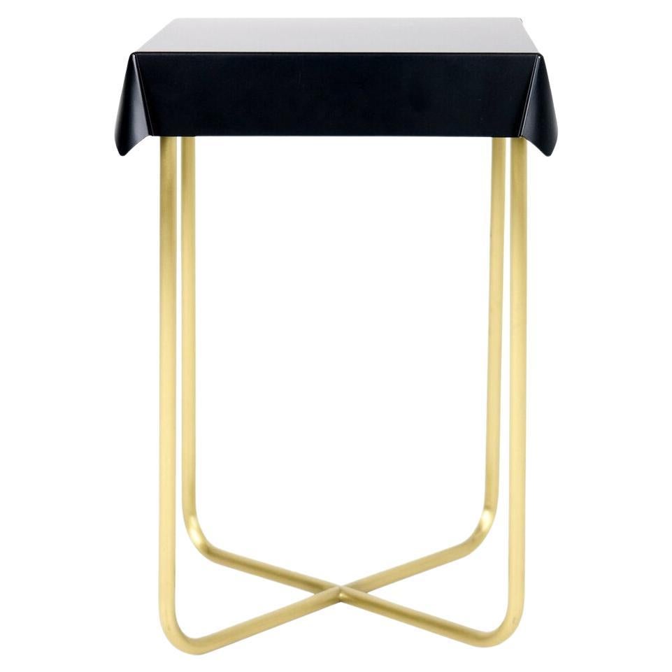 Metal Side Table with Formed Black Drape Top and Brass Base by Debra Folz For Sale