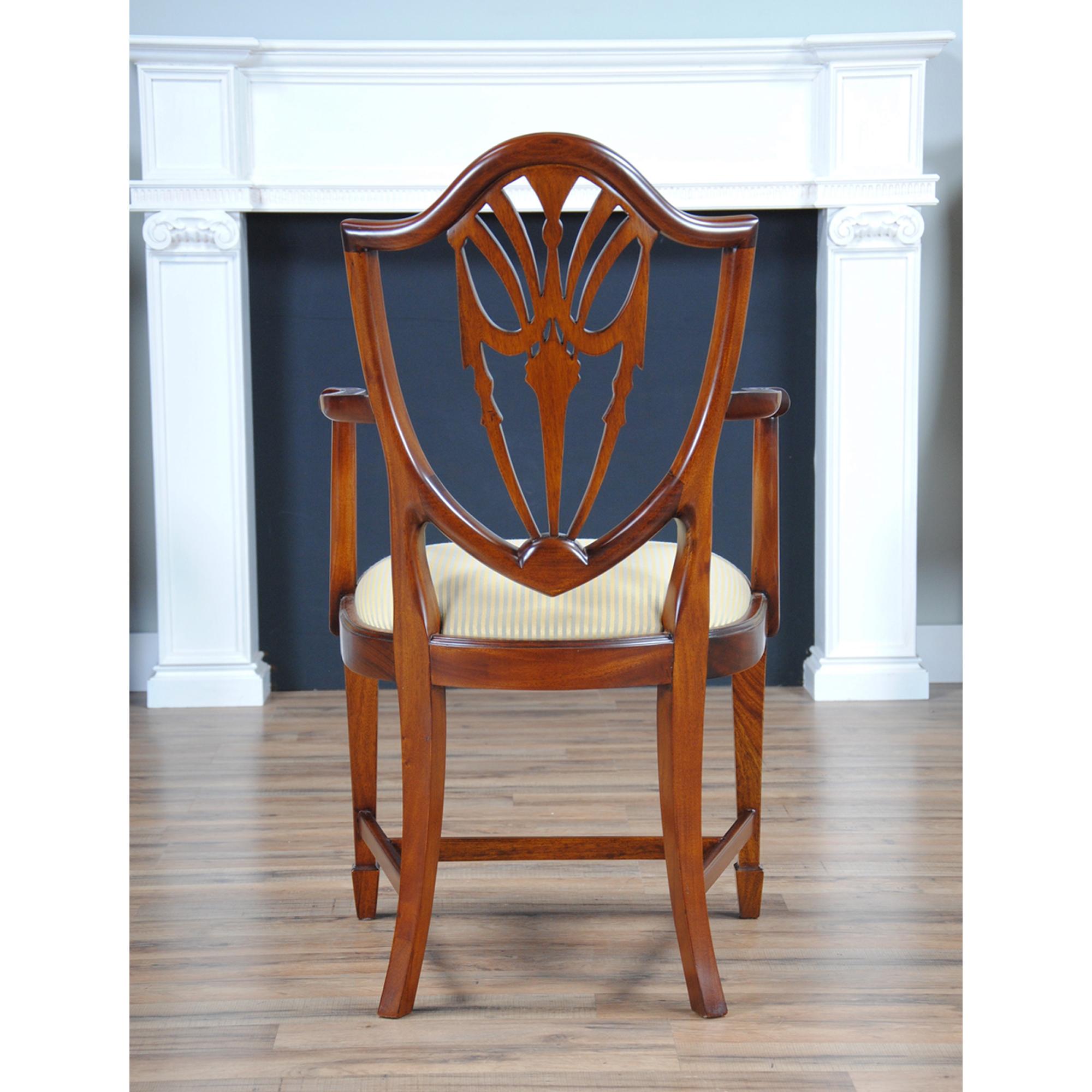 Hand-Carved Drape Carved Shield Back Chairs, Set of 10  For Sale