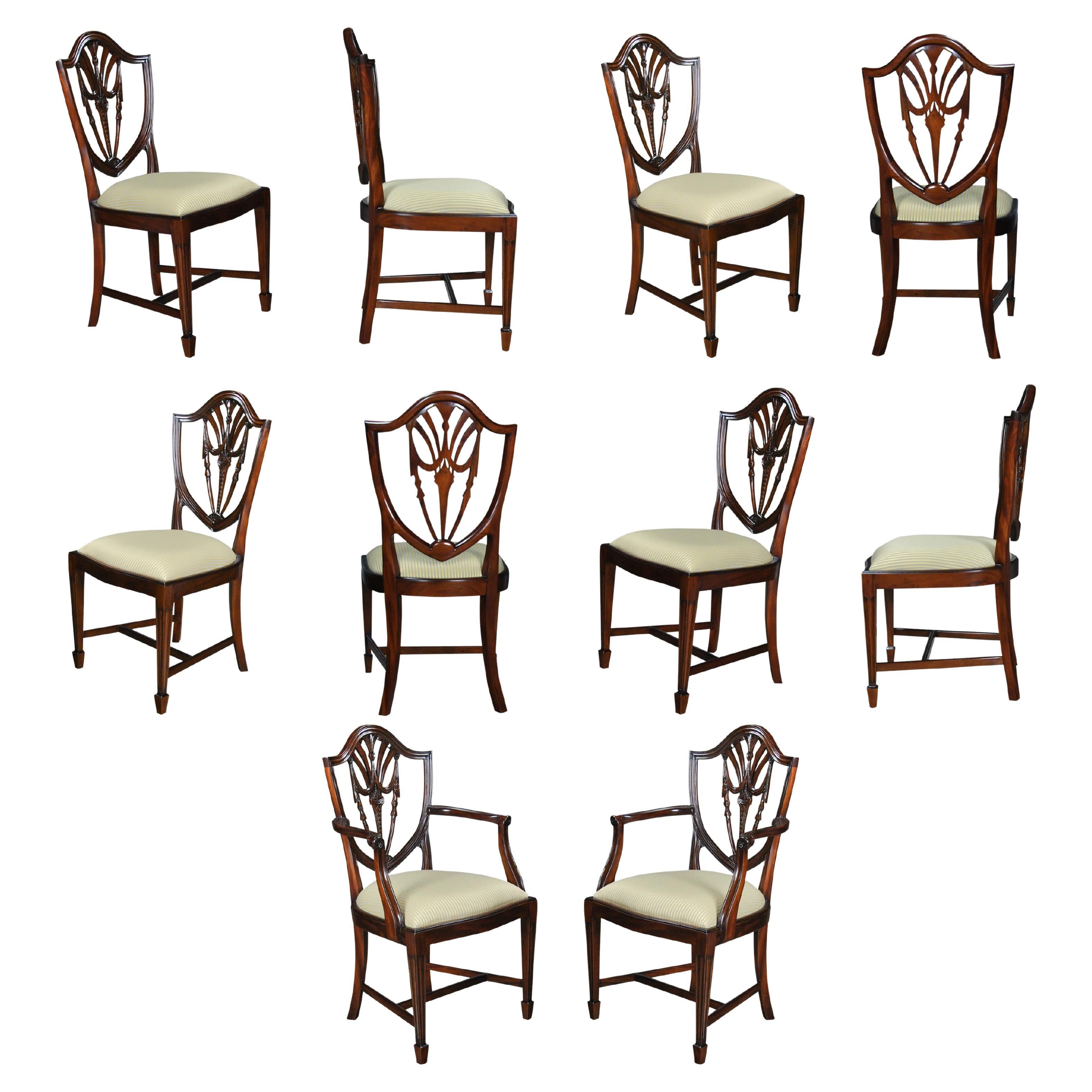 Drape Carved Shield Back Chairs, Set of 10  For Sale