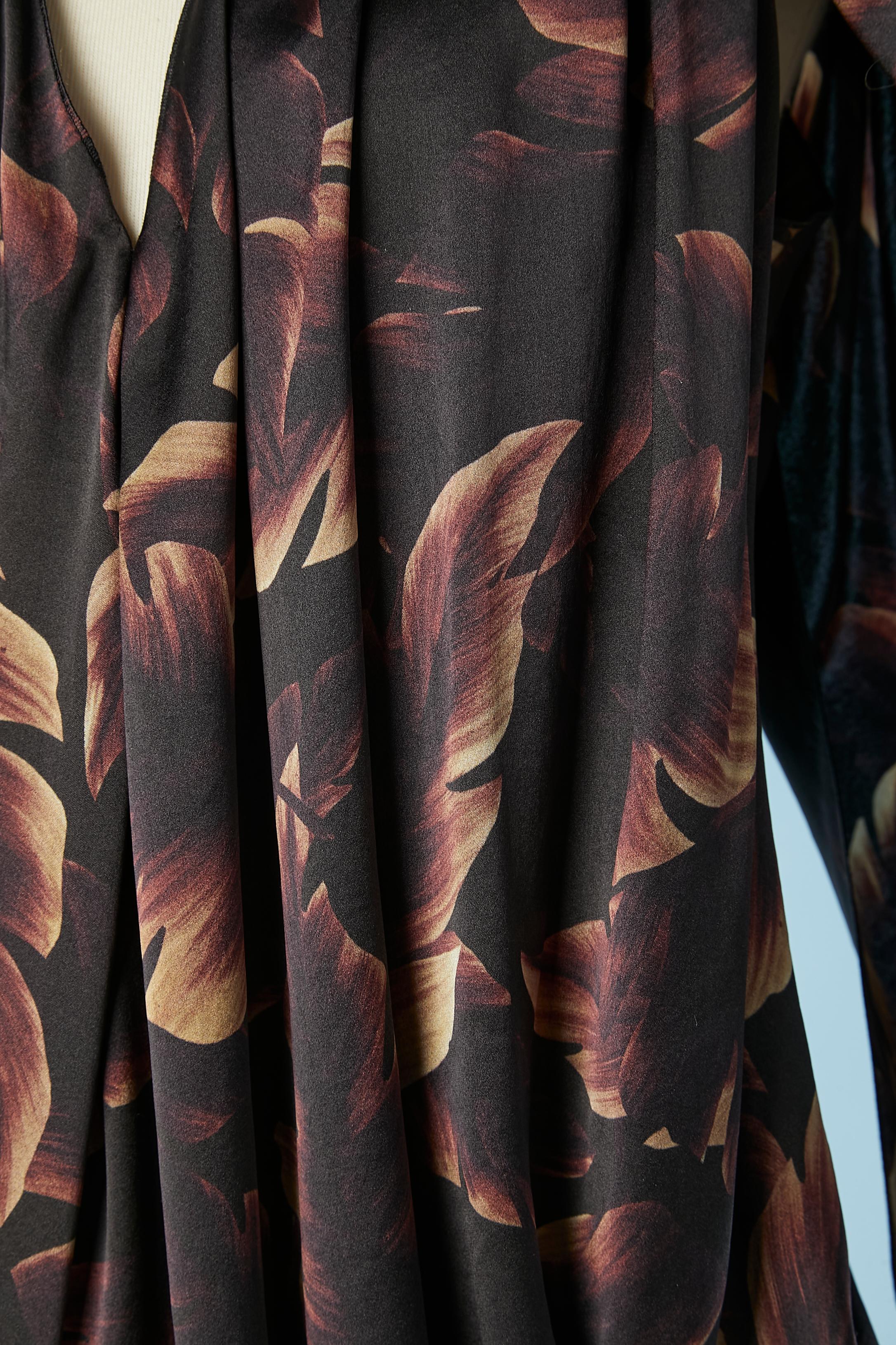 Drape leaf print silk cocktail dress with natural leather necklace Lanvin  In Excellent Condition For Sale In Saint-Ouen-Sur-Seine, FR