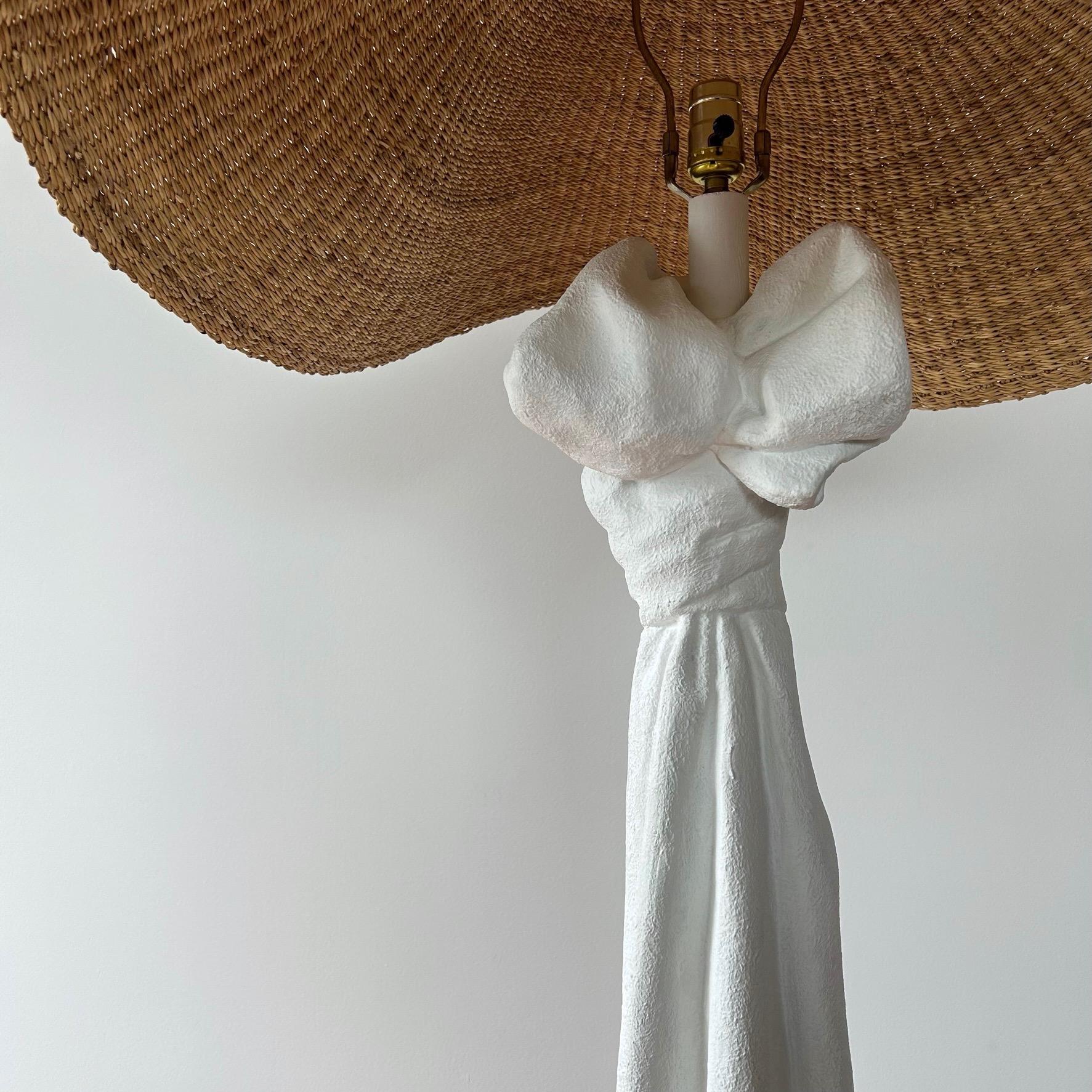 A playful John Dickinson style plaster drape lamp paired with a large Twenty One Tonnes landslide shade. In a matte white finish. Good vintage condition with minor scuffs and marks - see images for details and contact us for more. Matte