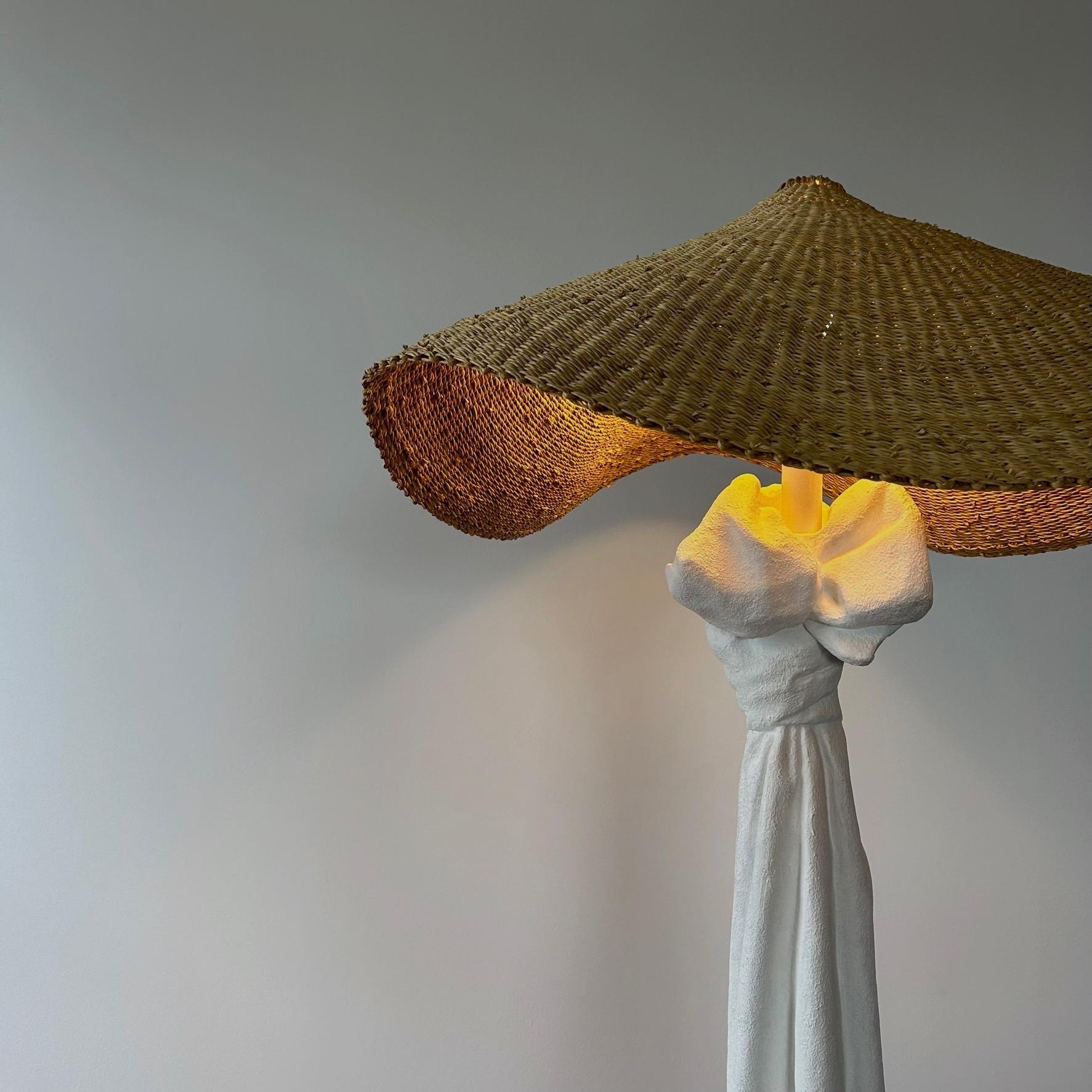 American Drape Plaster Floor Lamp with Woven Shade