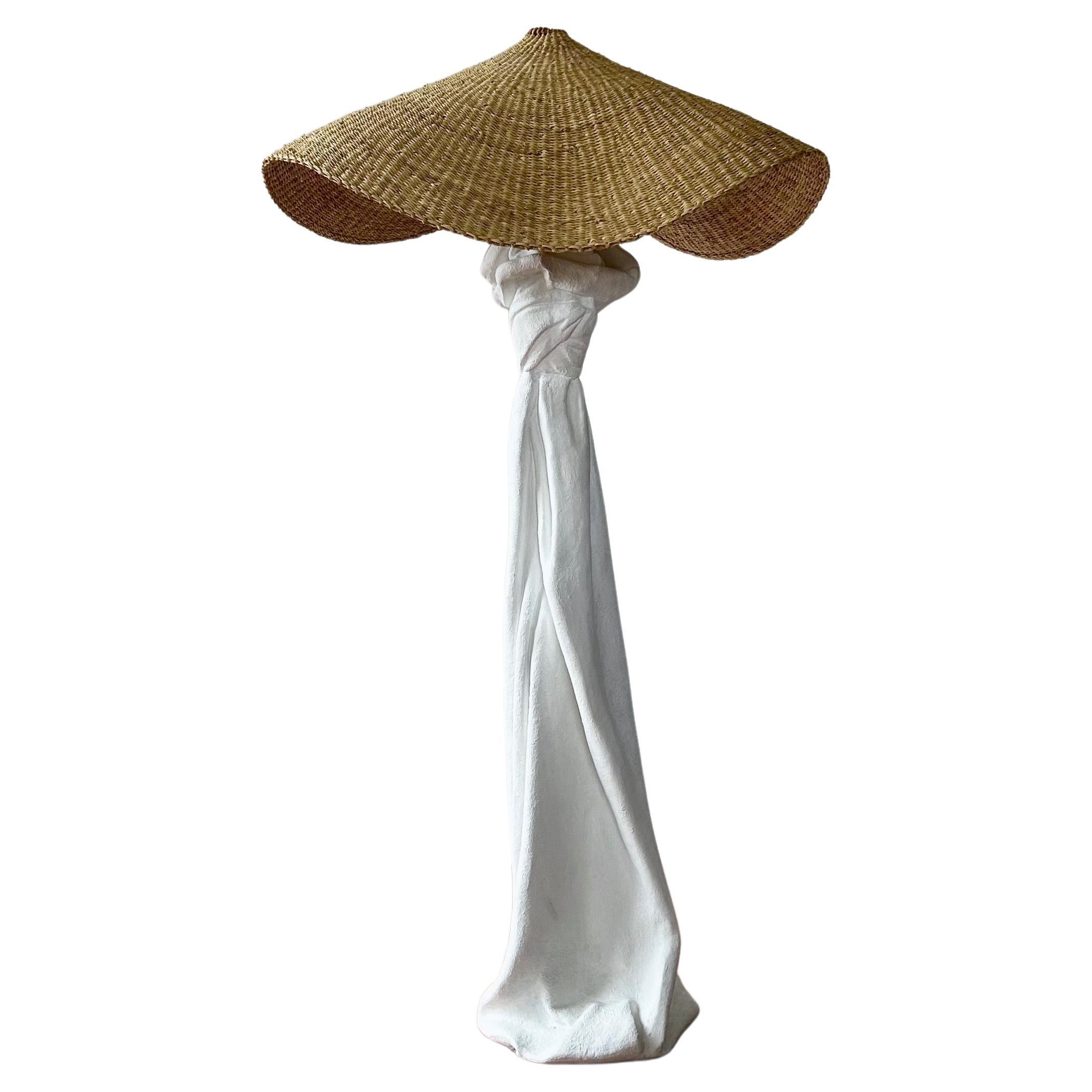 Drape Plaster Floor Lamp with Woven Shade