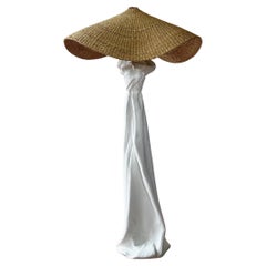 Used Drape Plaster Floor Lamp with Woven Shade