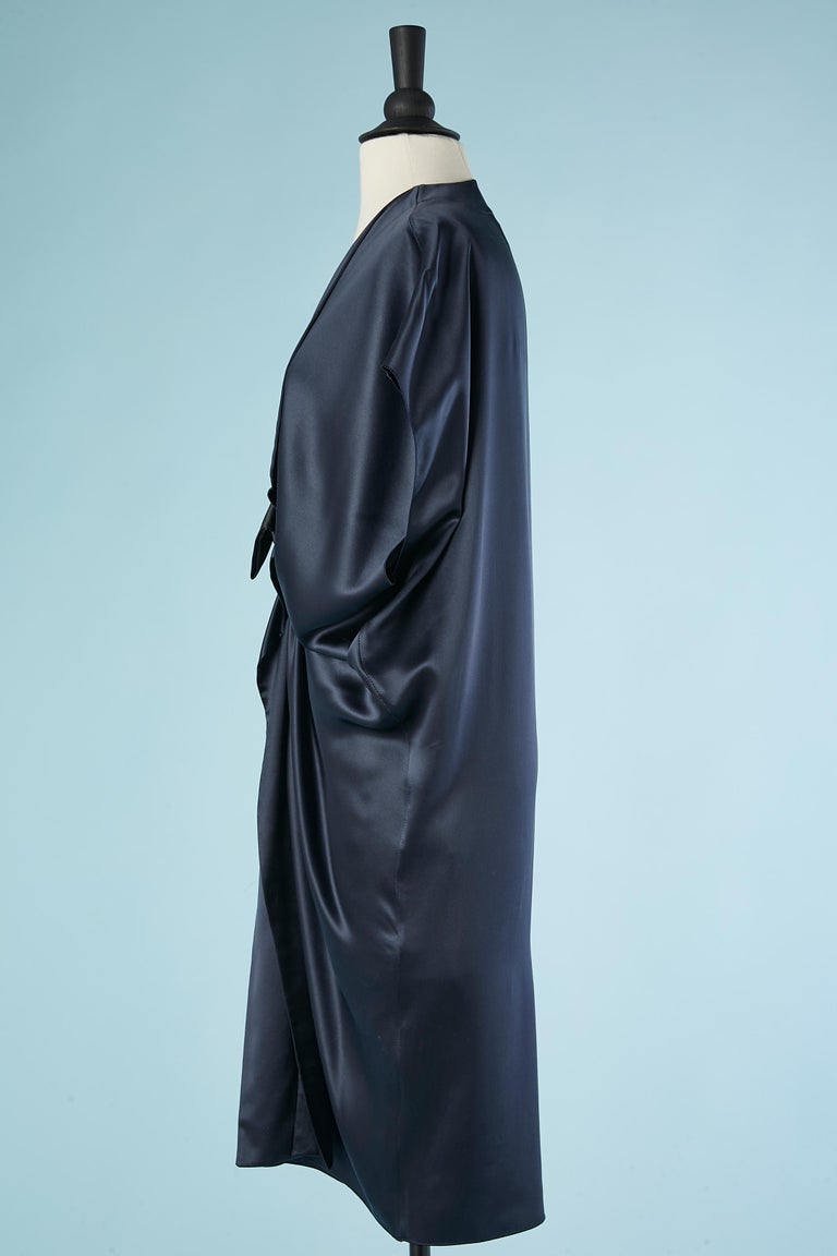 Women's Drape silk navy blue cocktail dress with black satin bow Lanvin par Alber Elbaz 