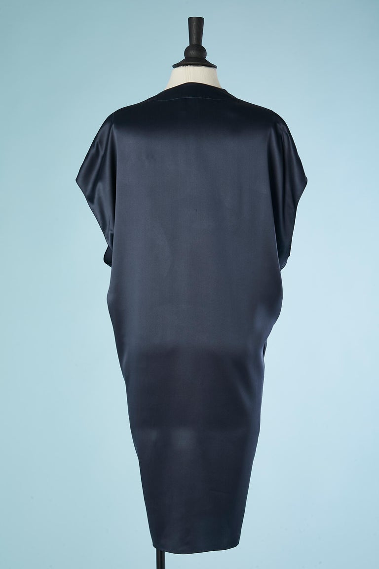 Drape silk navy blue cocktail dress with black satin bow Lanvin par Alber Elbaz  1