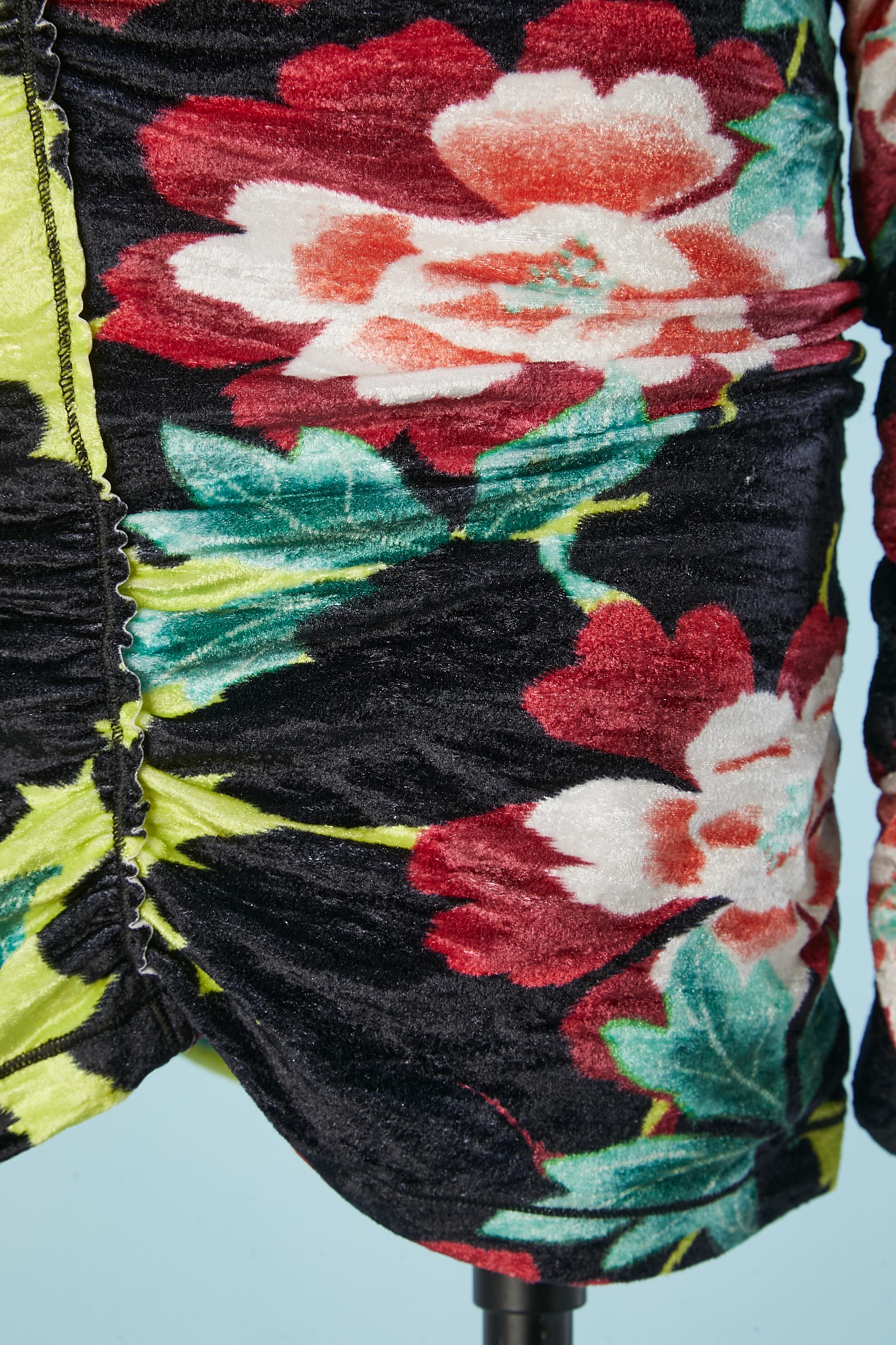 Drape stretch jersey velvet with flower print dress Kenzo  In Excellent Condition In Saint-Ouen-Sur-Seine, FR