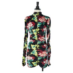 Drape stretch jersey velvet with flower print dress Kenzo 