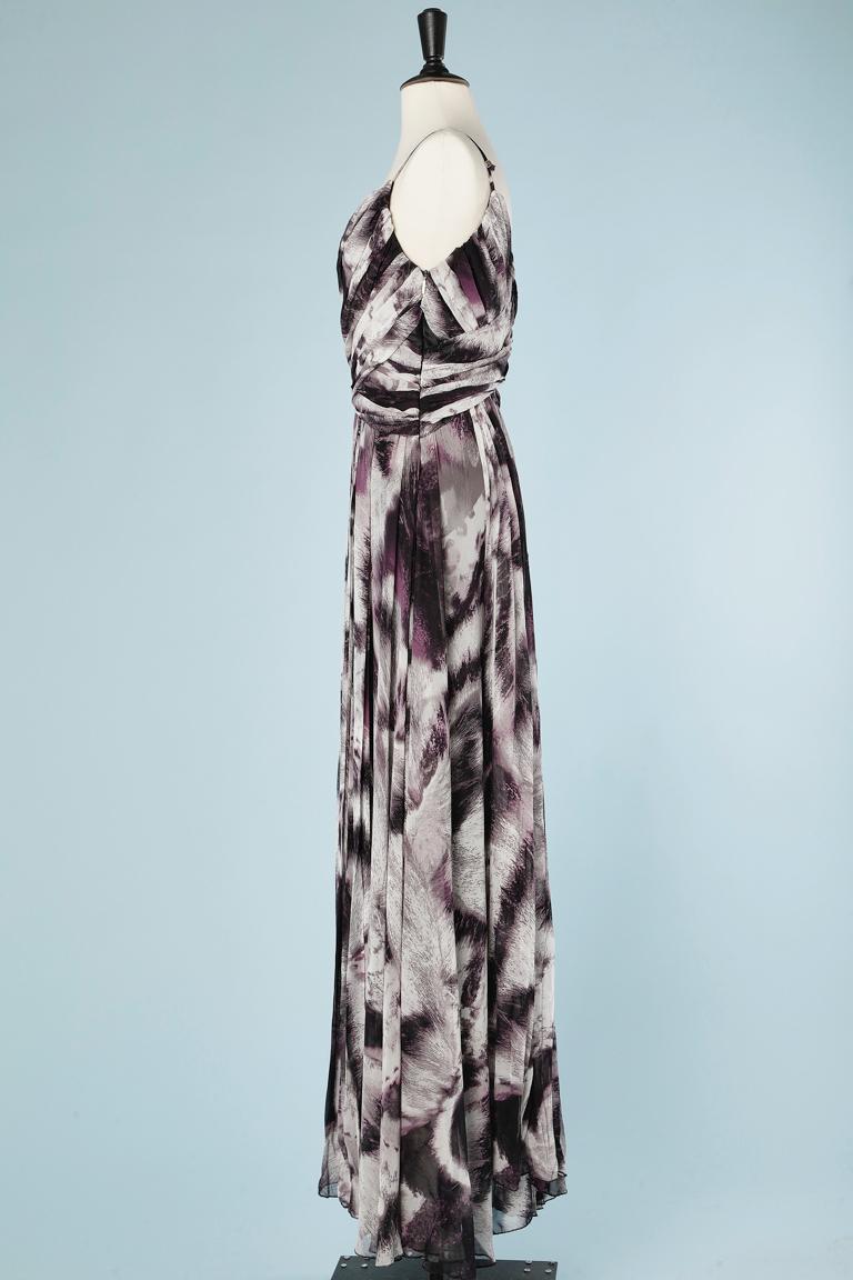 Draped and printed long evening dress Roberto Cavalli  For Sale 1