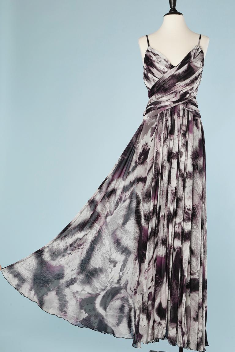 Draped and printed long evening dress Roberto Cavalli  For Sale 3