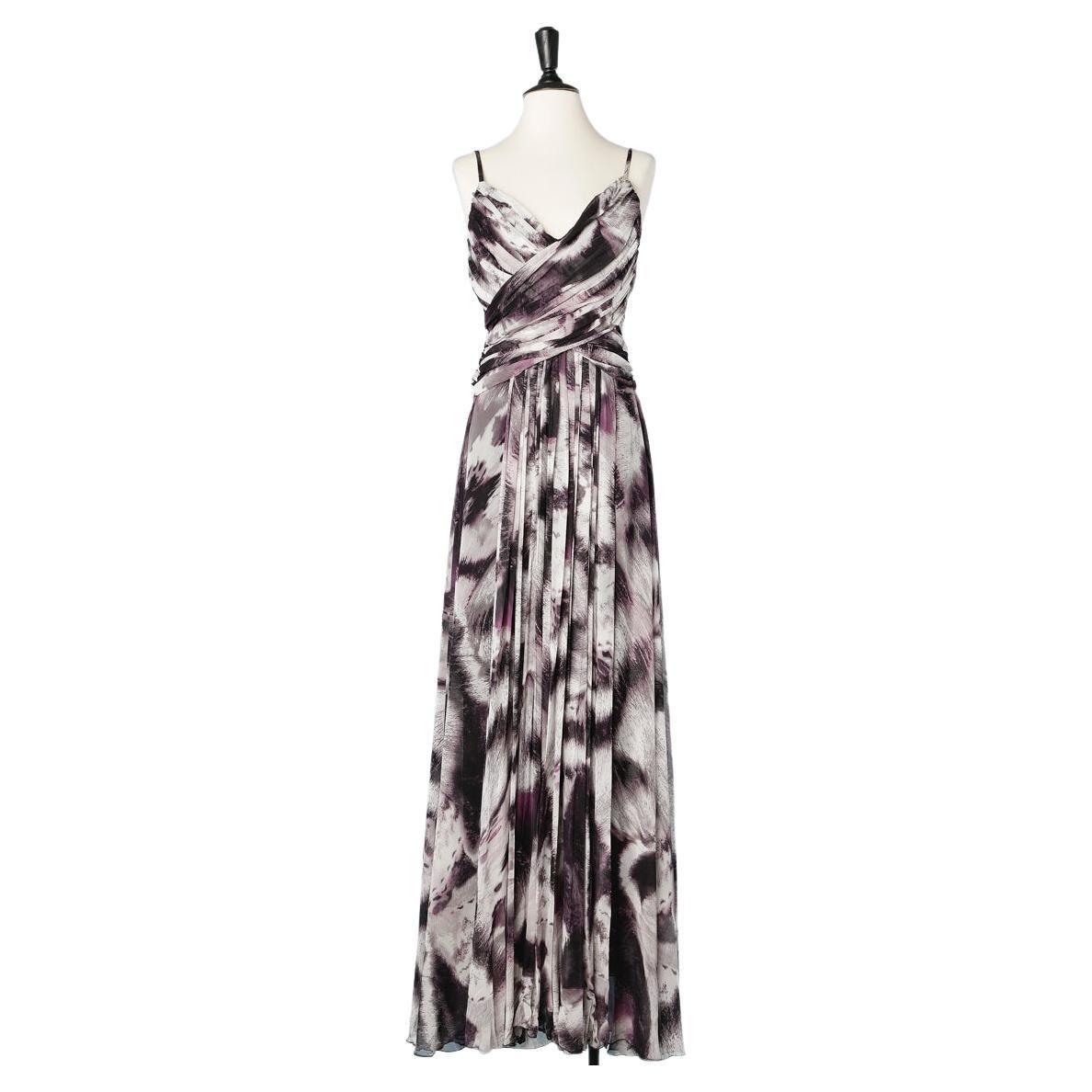 Draped and printed long evening dress Roberto Cavalli  For Sale