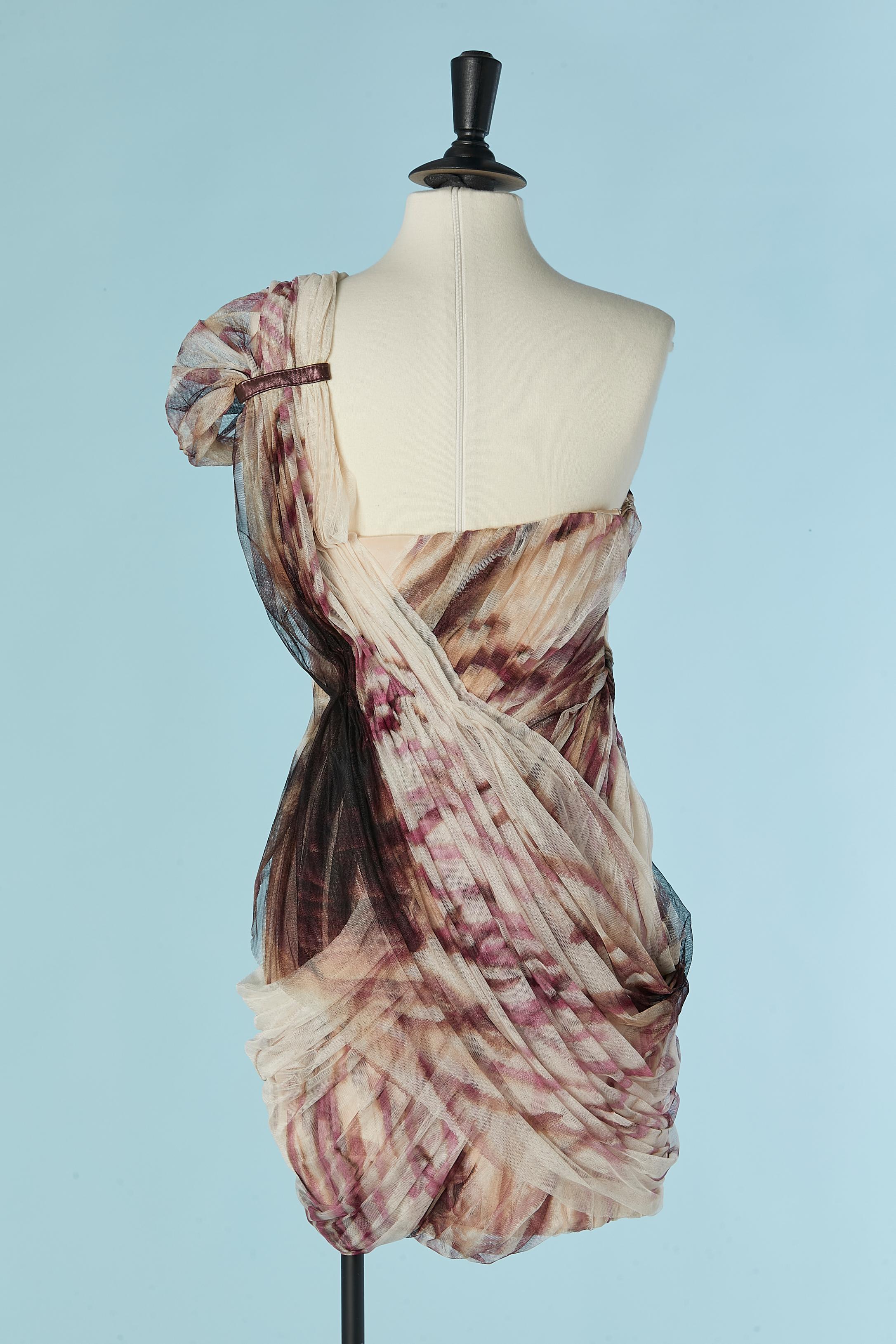 Draped and printed tulle asymmetrical cocktail dress RAFAEL CENNAMO For Sale 1