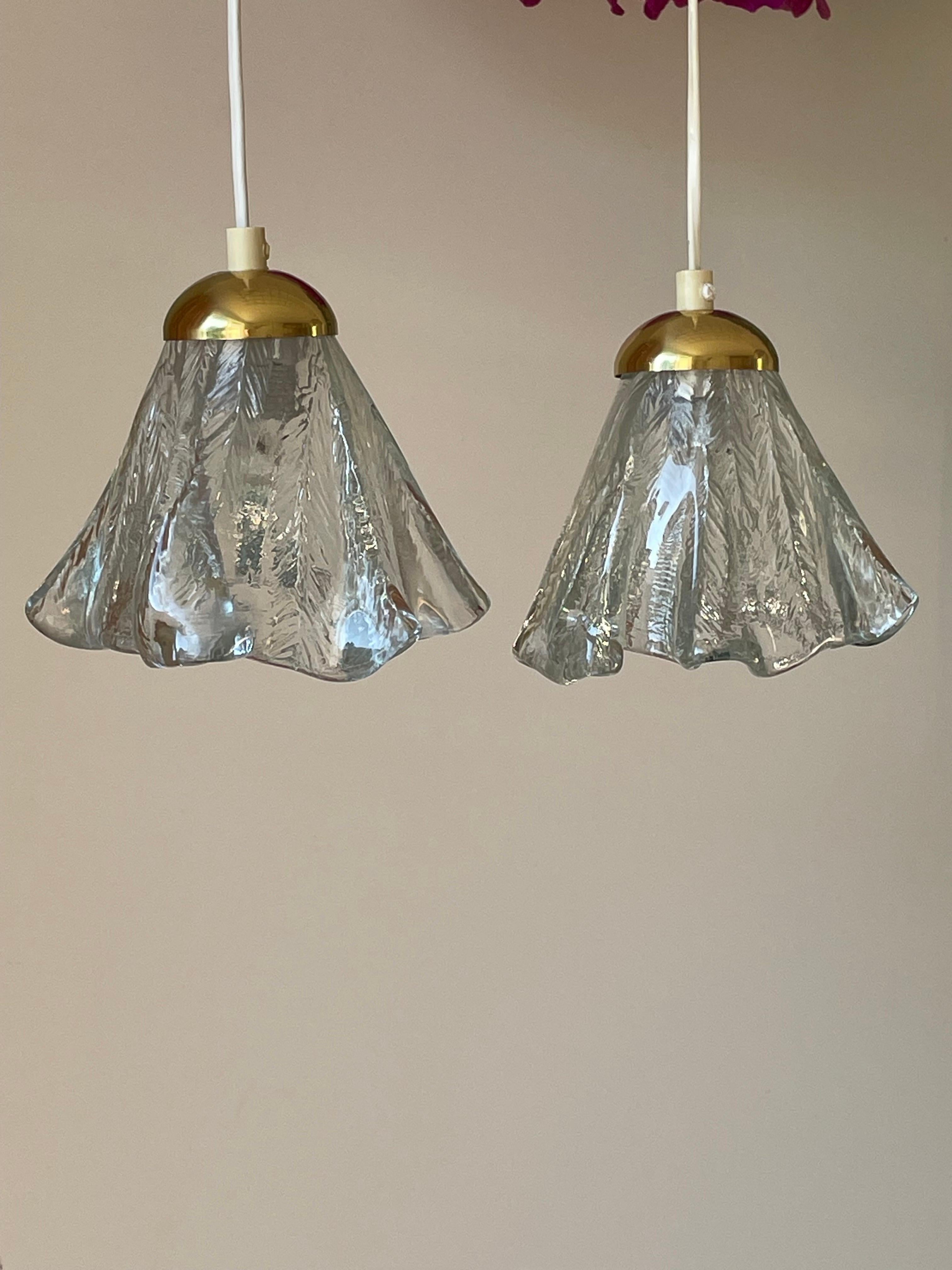 Hand-Crafted Orrefors Draped Art Glass Pendants on Brass Mount, Sweden, 1960s For Sale