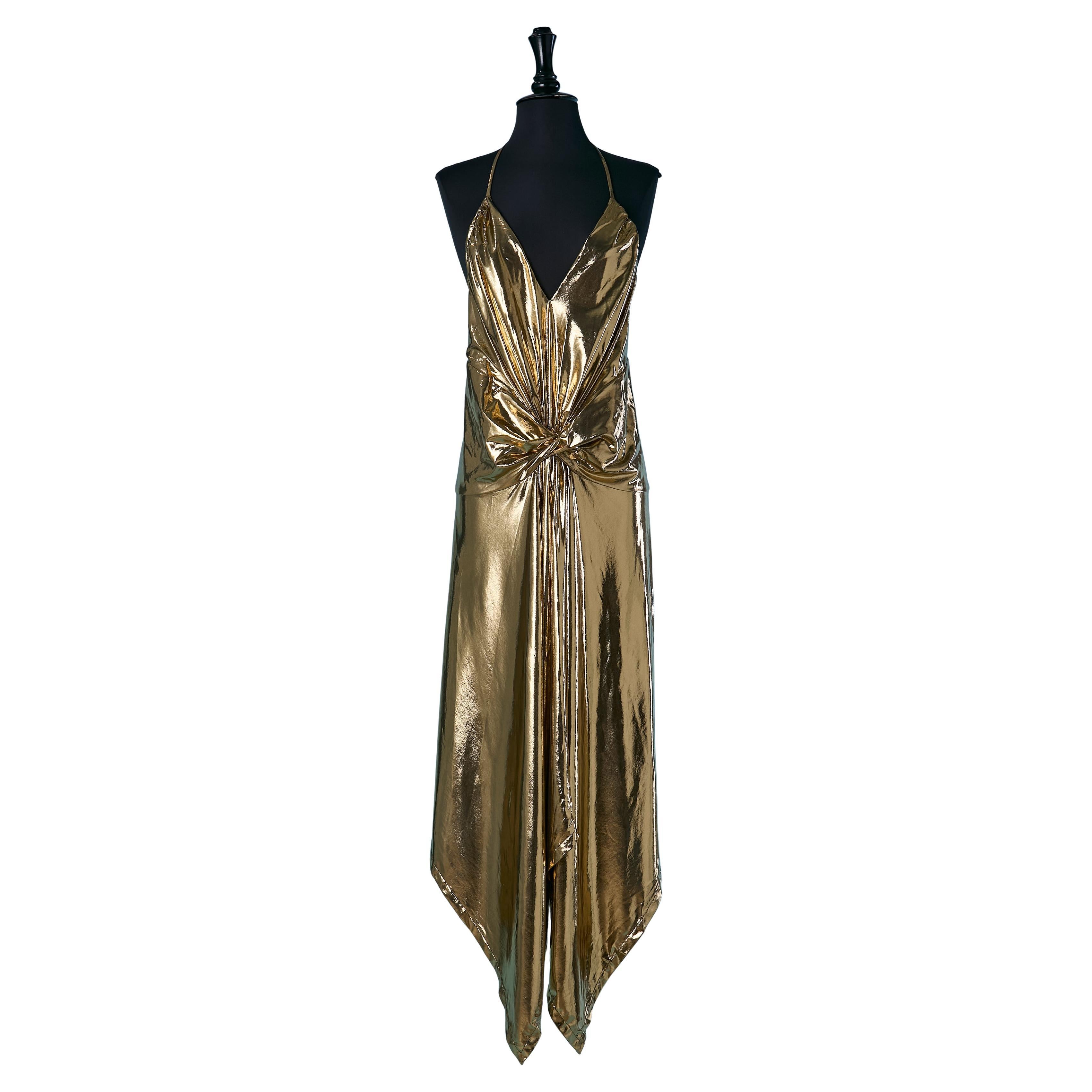 Draped backless asymmetrical gold jersey dress ALEXANDRE VAUTHIER