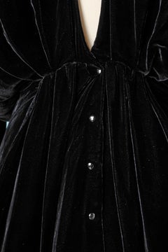 Draped black silk velvet dress  with deep V neckline Thierry Mugler