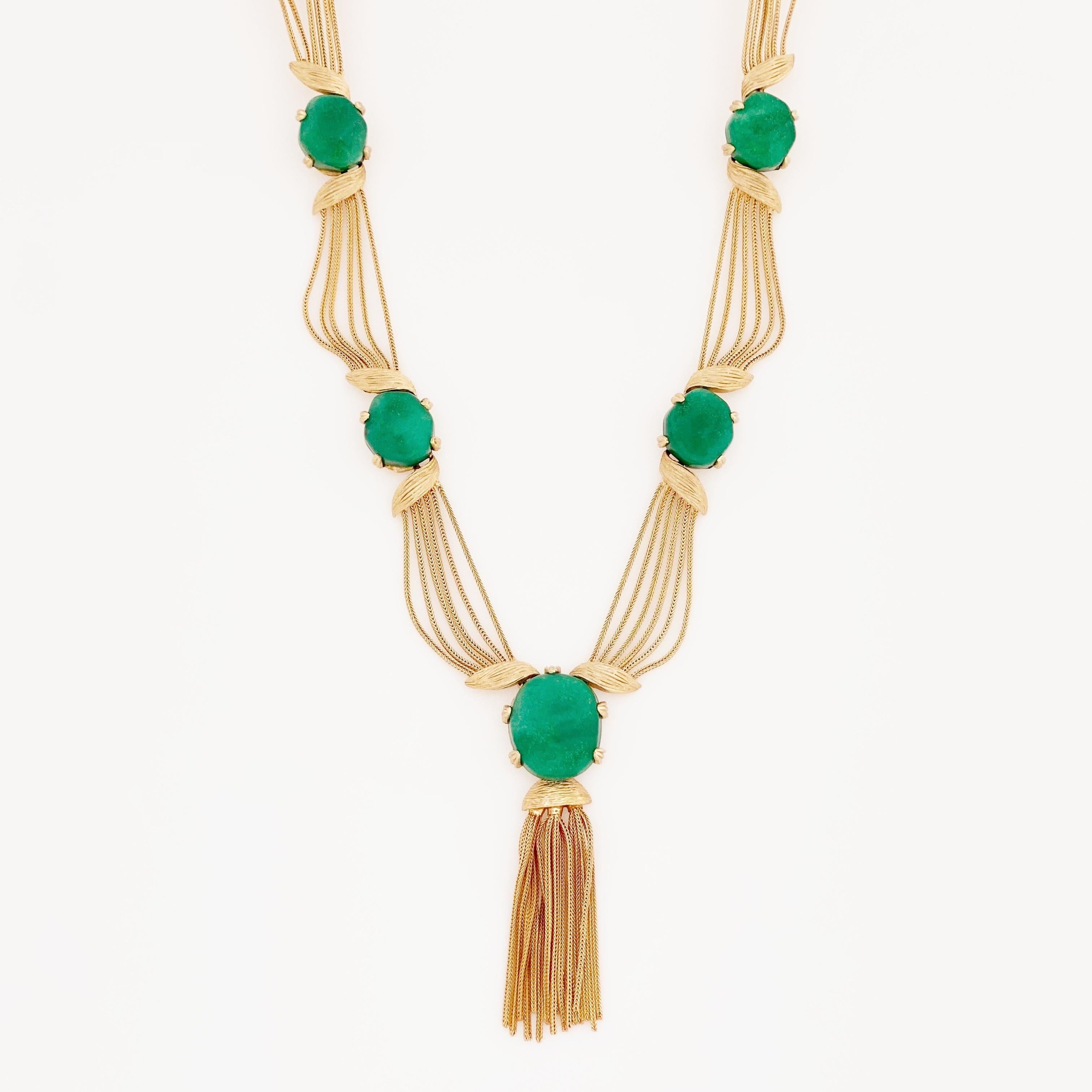 Draped Chain Peking Glass Statement Necklace With Tassel, 1970s In Good Condition In McKinney, TX