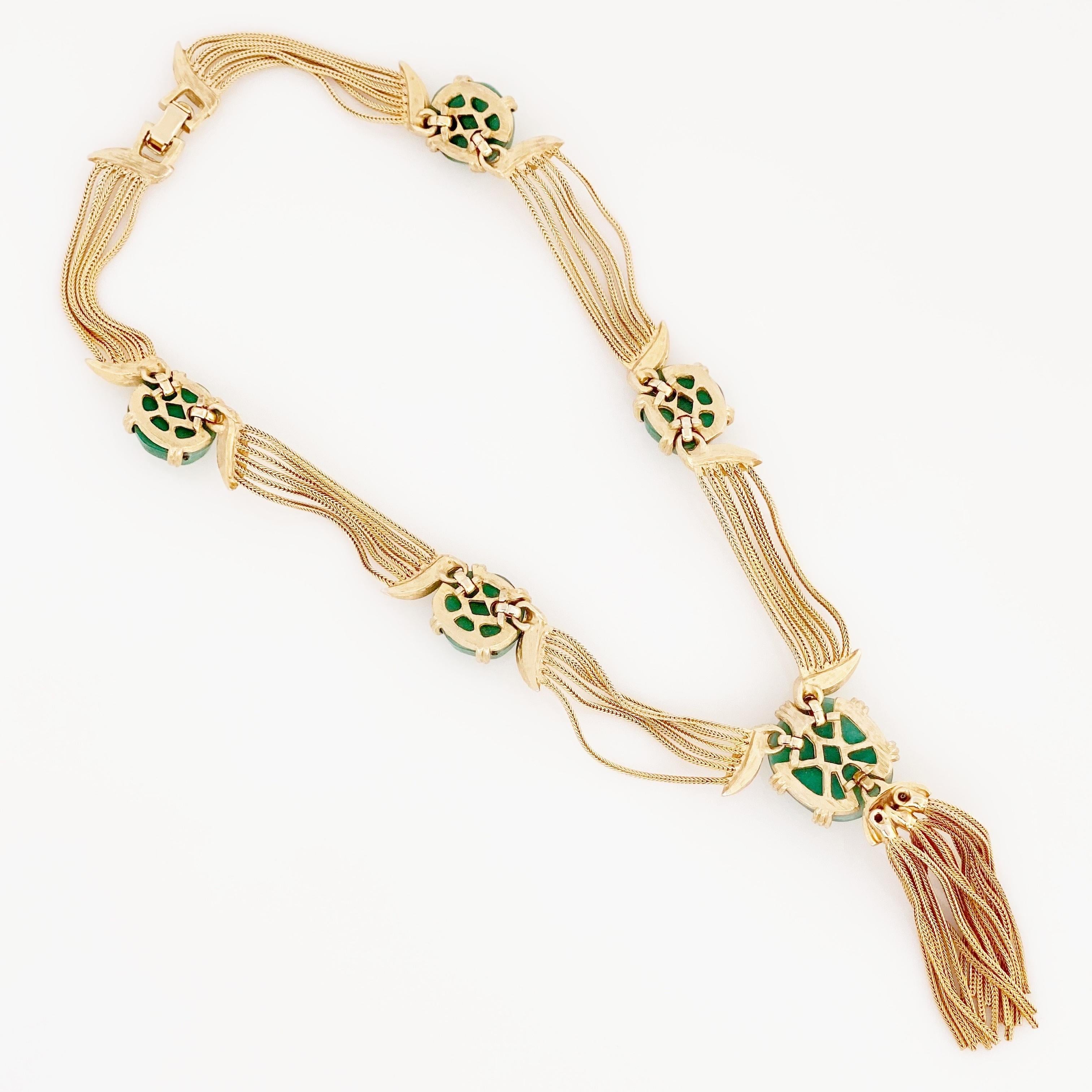 Women's Draped Chain Peking Glass Statement Necklace With Tassel, 1970s
