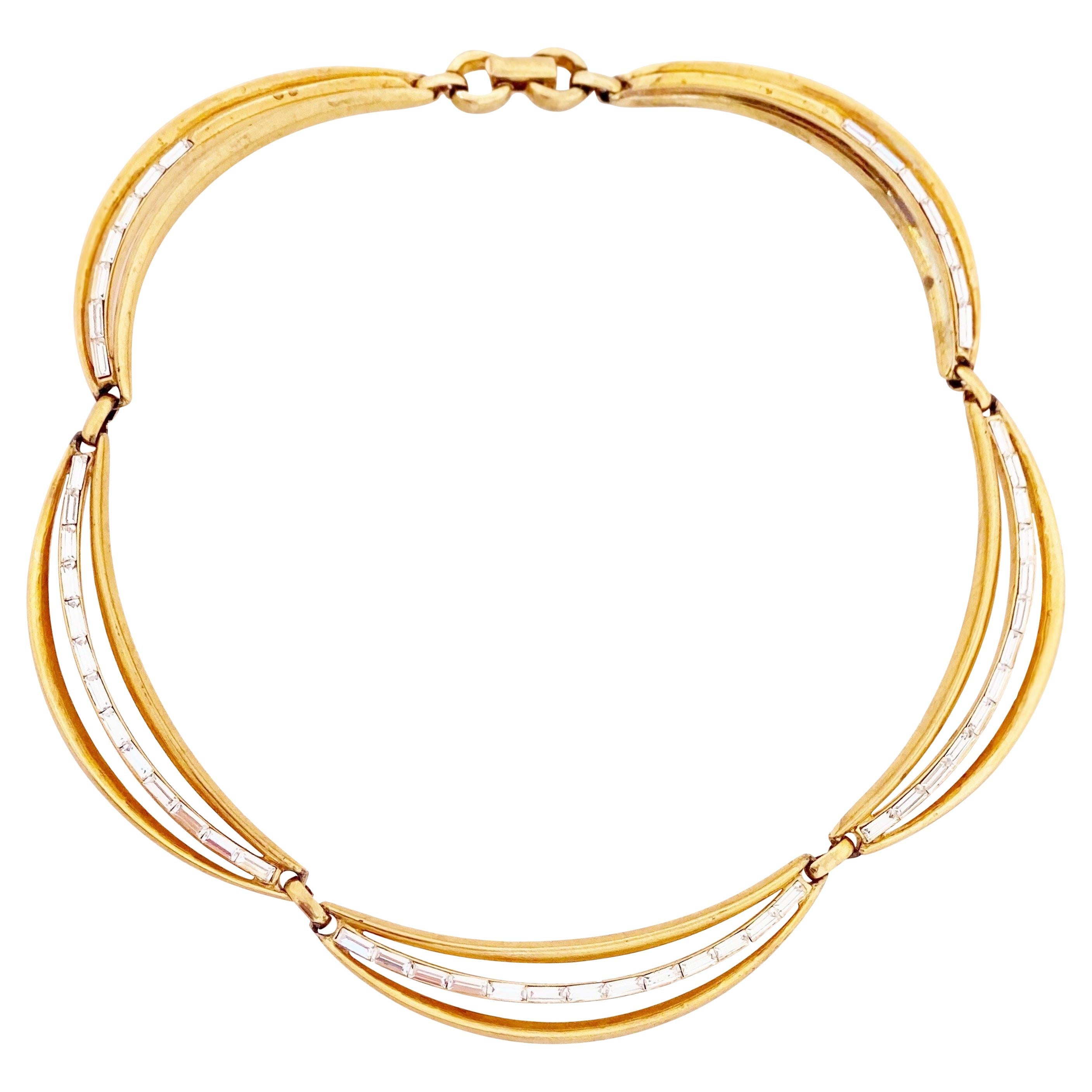 Draped Choker Necklace w Baguette Crystals By Alfred Philippe For Crown Trifari