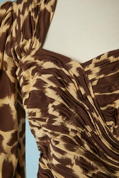 Robe de cocktail drapée en soie avec imprimé animal Fontana Couture, années 1980