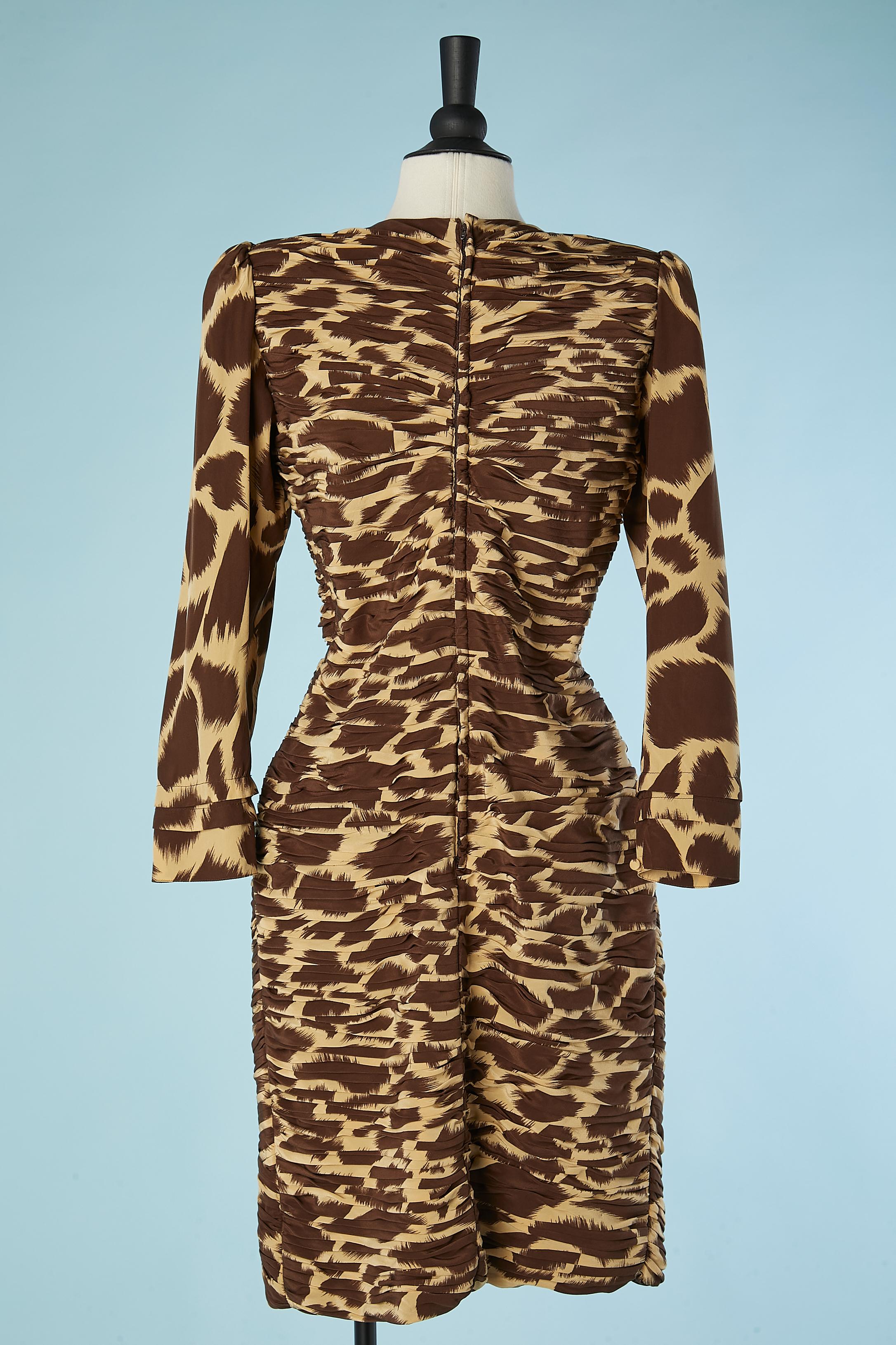 Women's Draped cocktail dress in silk with animal print Fontana Couture Circa 1980's  For Sale