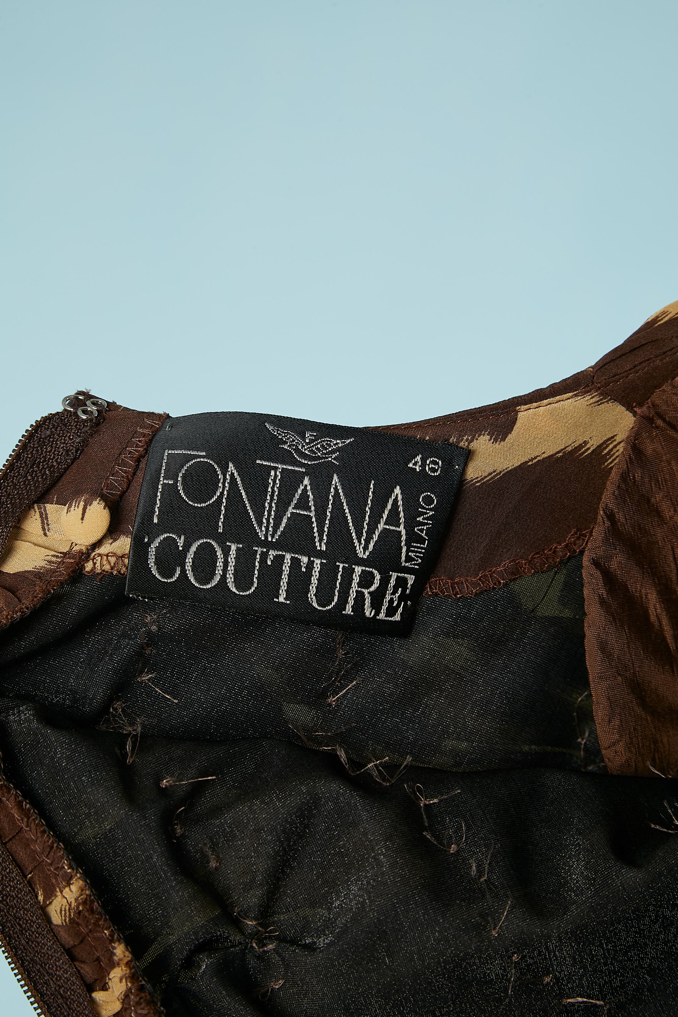 Robe de cocktail drapée en soie avec imprimé animal Fontana Couture, années 1980  en vente 1