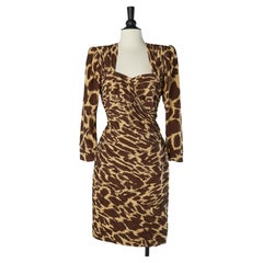 Vintage Draped cocktail dress in silk with animal print Fontana Couture Circa 1980's 