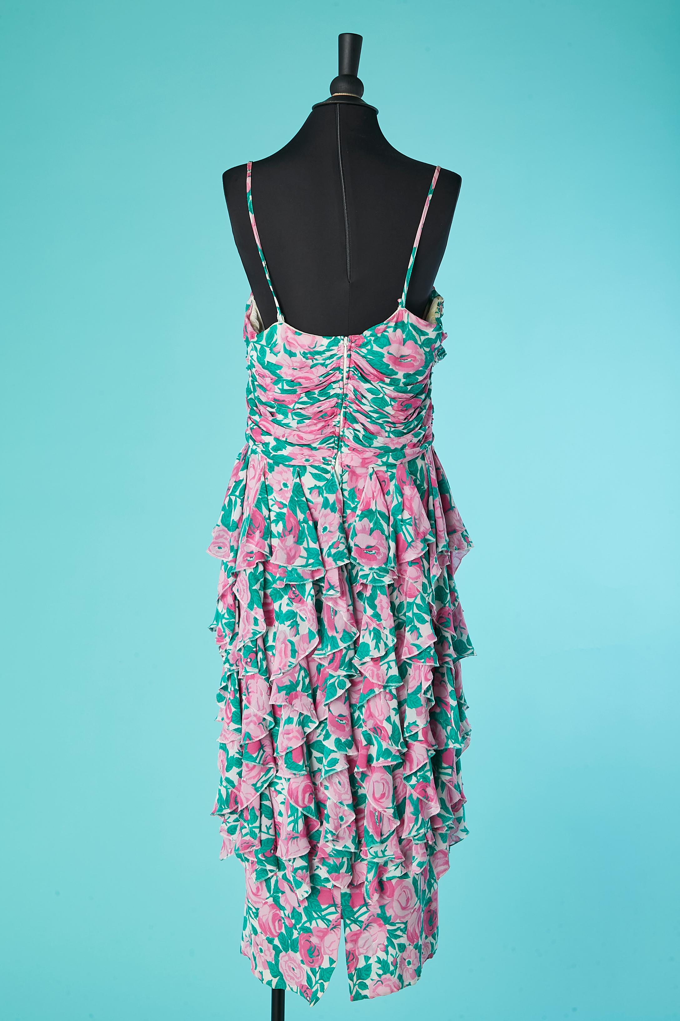 Women's Draped cocktail dress with ruffles and flower print Louis Féraud  For Sale