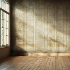 Draped Decorative Panoramic Wallpaper in Vintage-Style Paper, Grey Color
