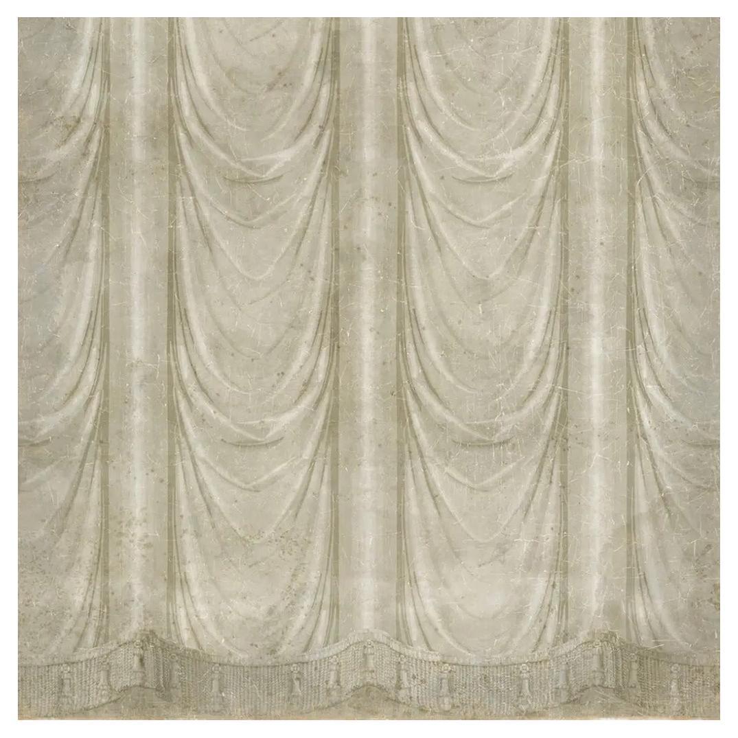 Draped Decorative Panoramic Wallpaper in Vintage-Style Paper, Grey Color