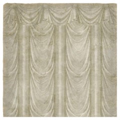 Draped Decorative Panoramic Wallpaper in Vintage-Style Paper, Taupe Color