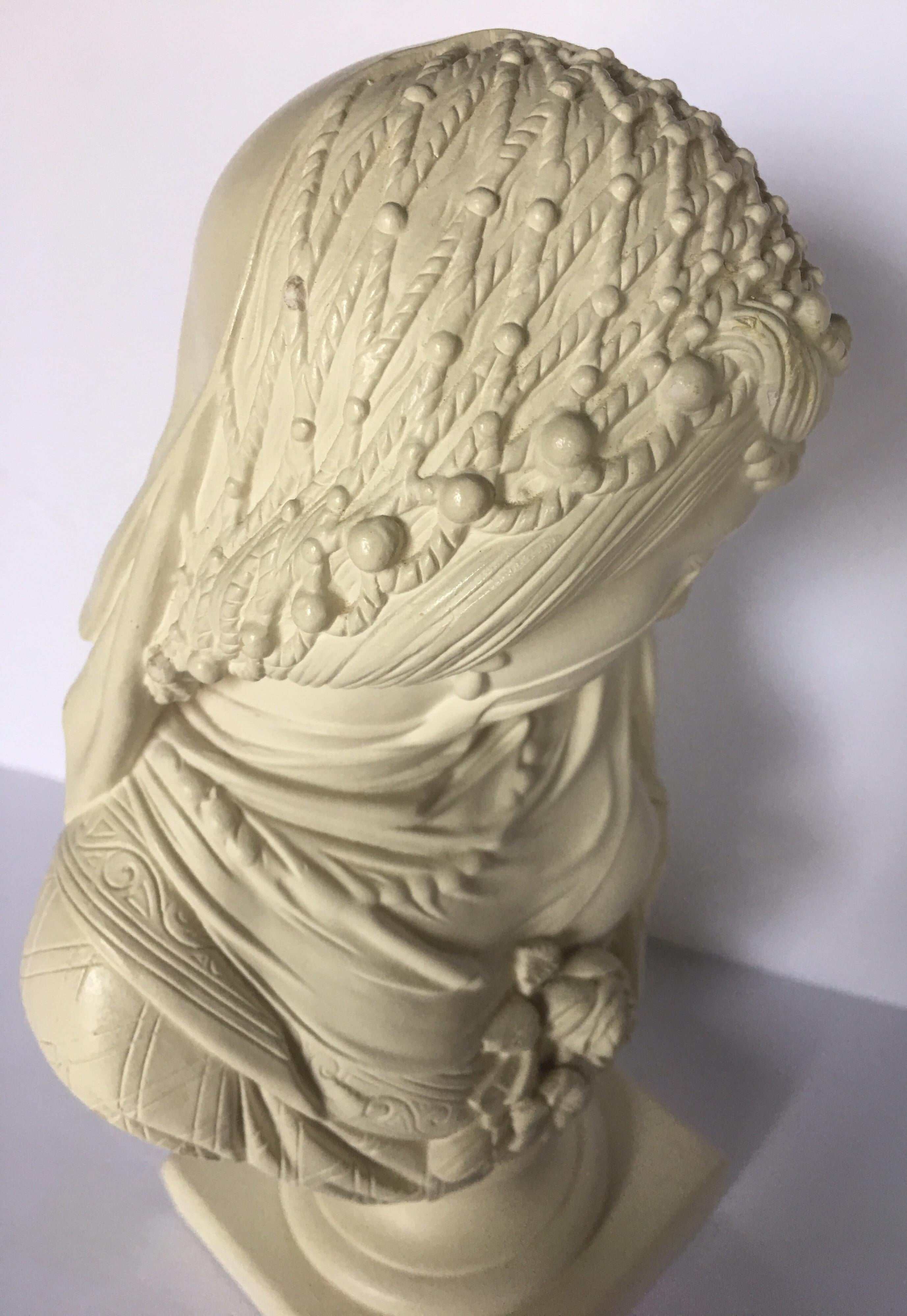 Plaster Draped Veil Female Bust Sculpture by Alva Studios