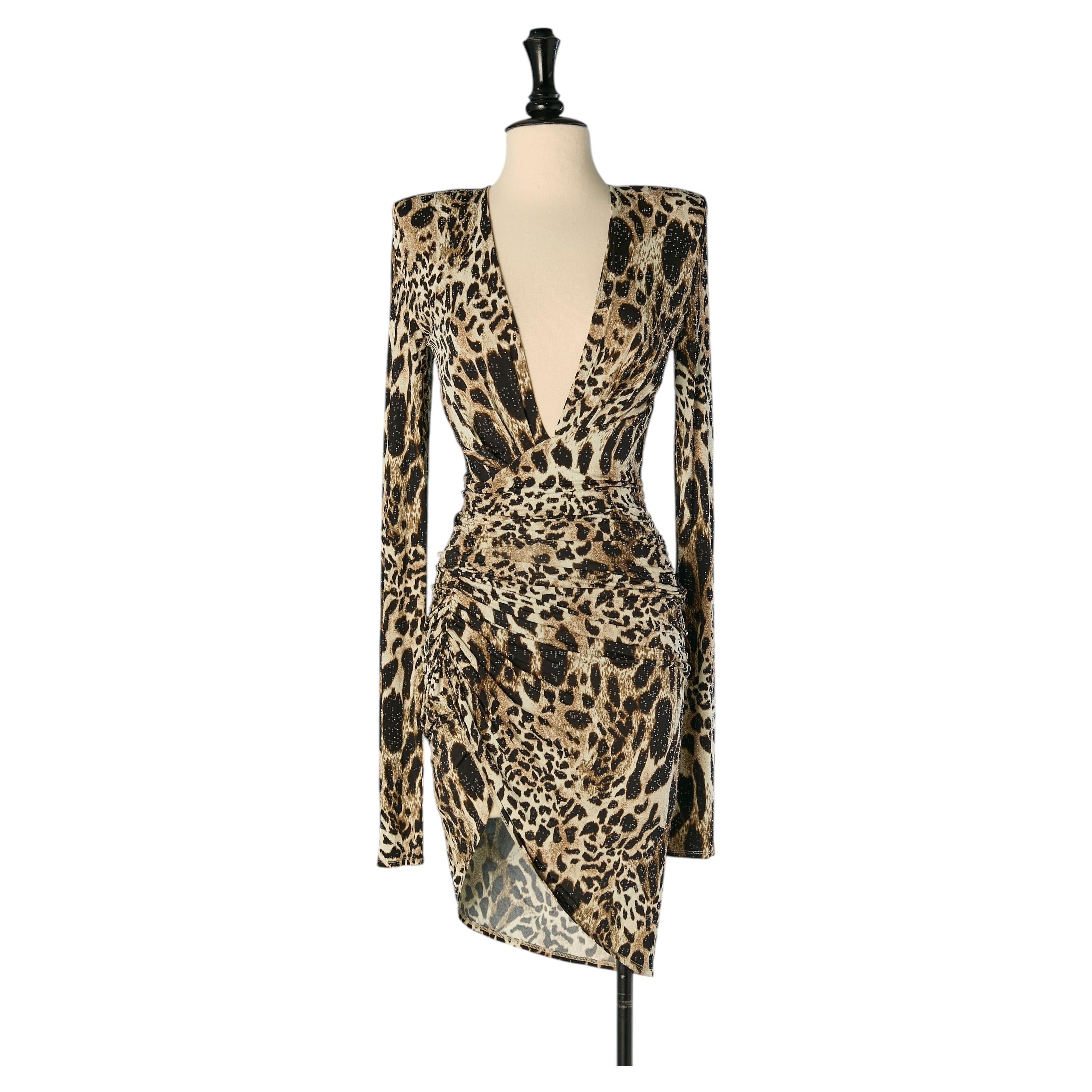 Draped jersey cocktail dress with animal print and shiny drop ALEXANDRE VAUTHIER