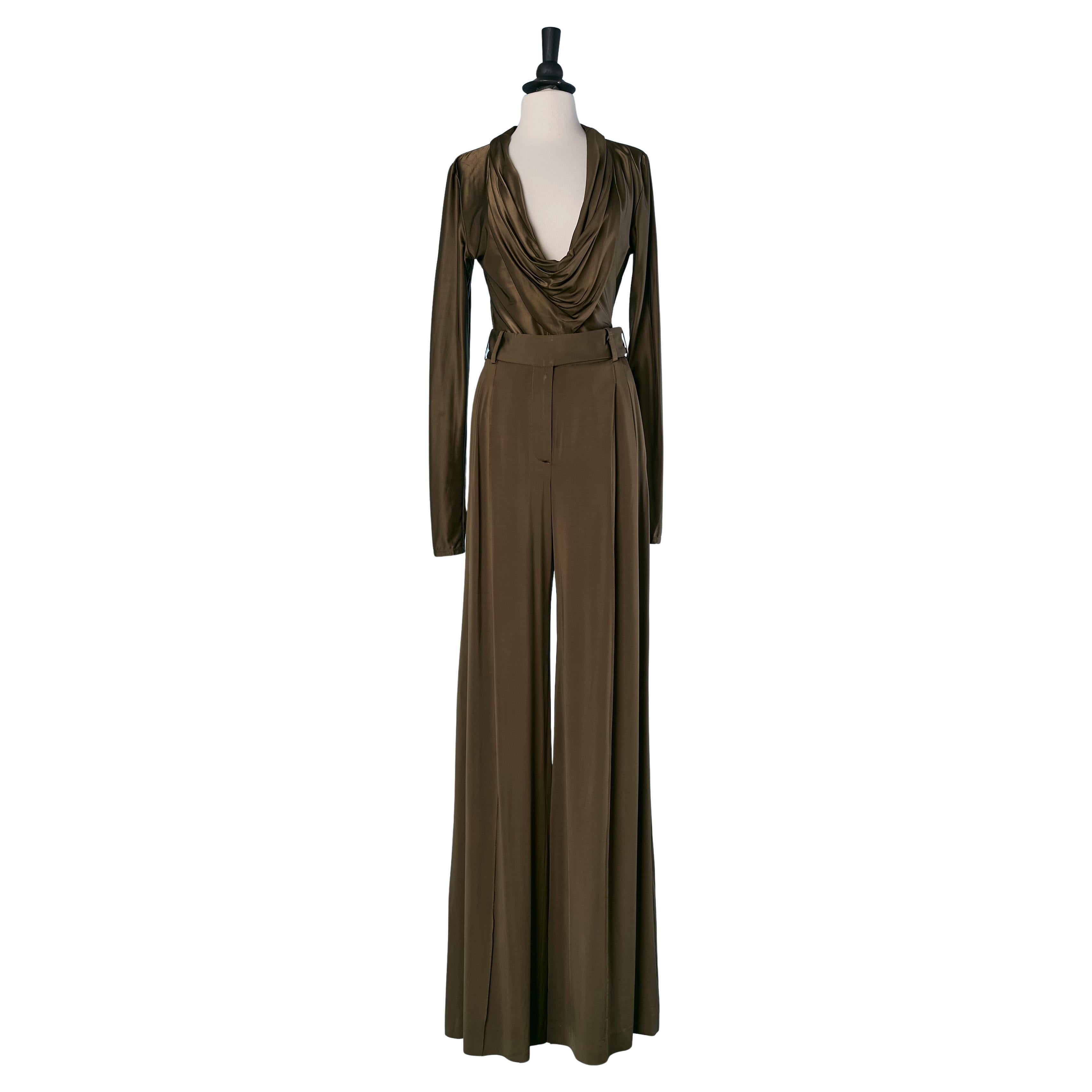 Draped kaki jersey top and trouser ensemble ALEXANDRE VAUTHIER en venta