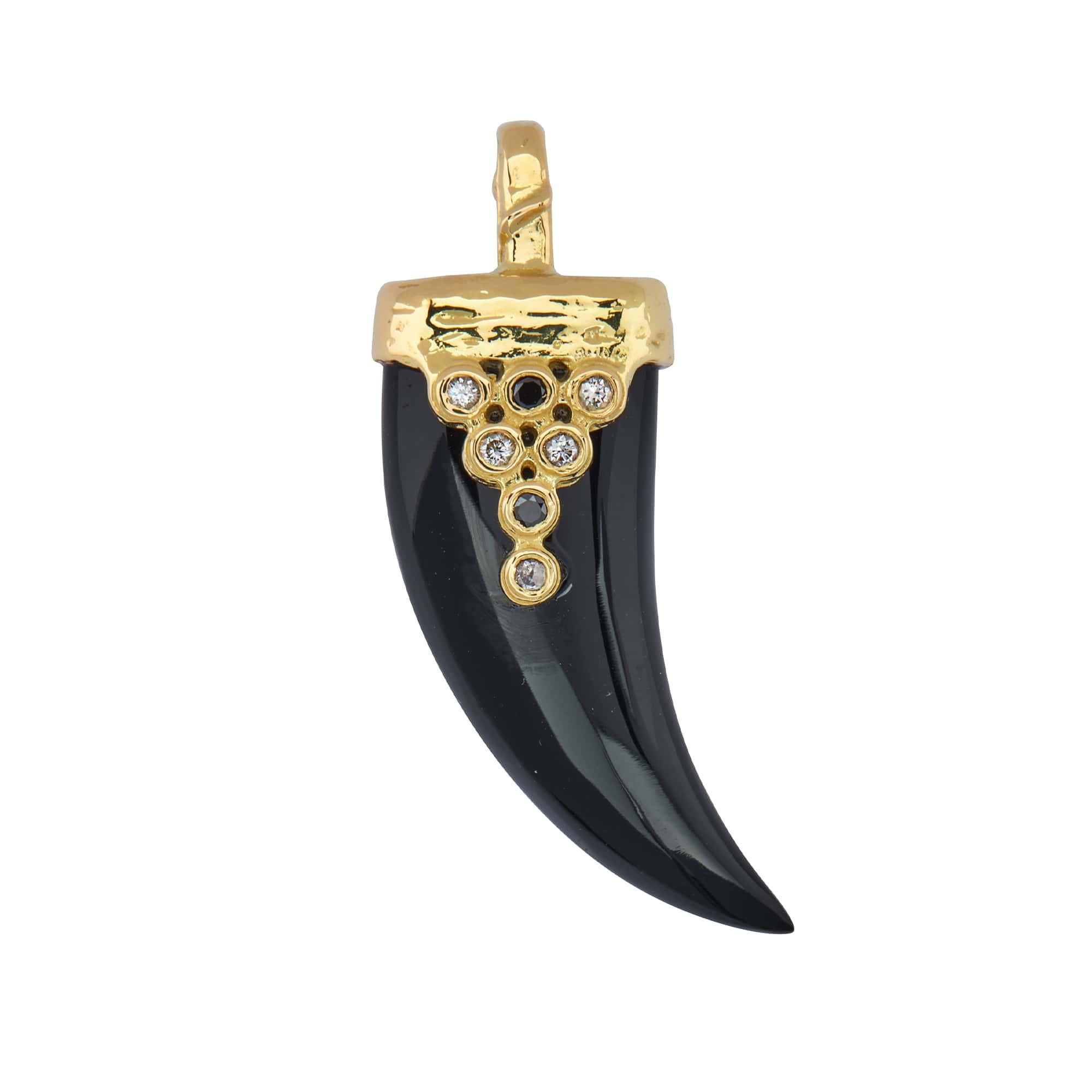 Draped Lucky Horn 14k Yellow Gold with Black Onyx and Diamonds For Sale