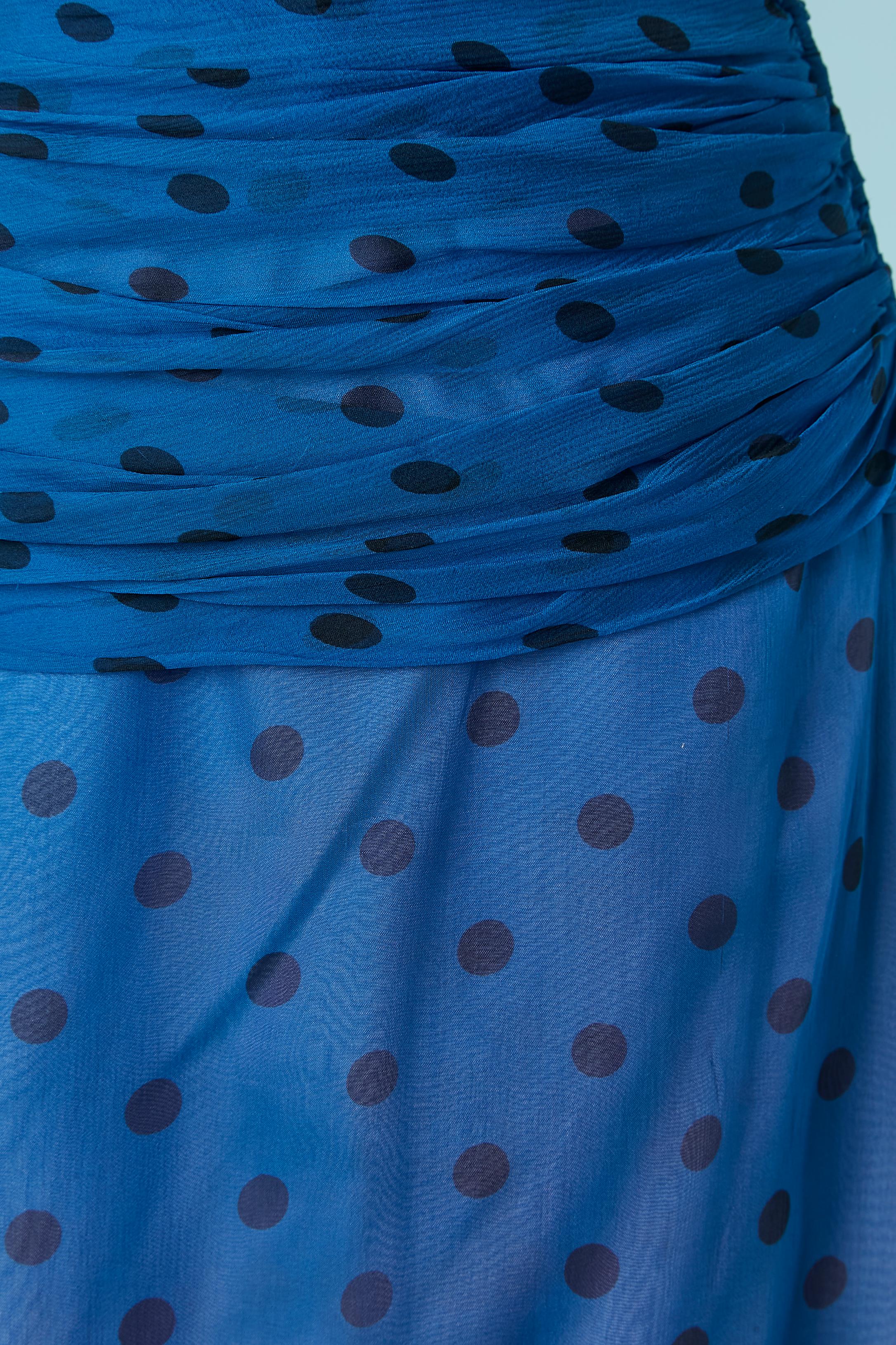 Blue Draped mini bustier dress in silk chiffon with Polka dot Vicky Tiel for N Marcus For Sale