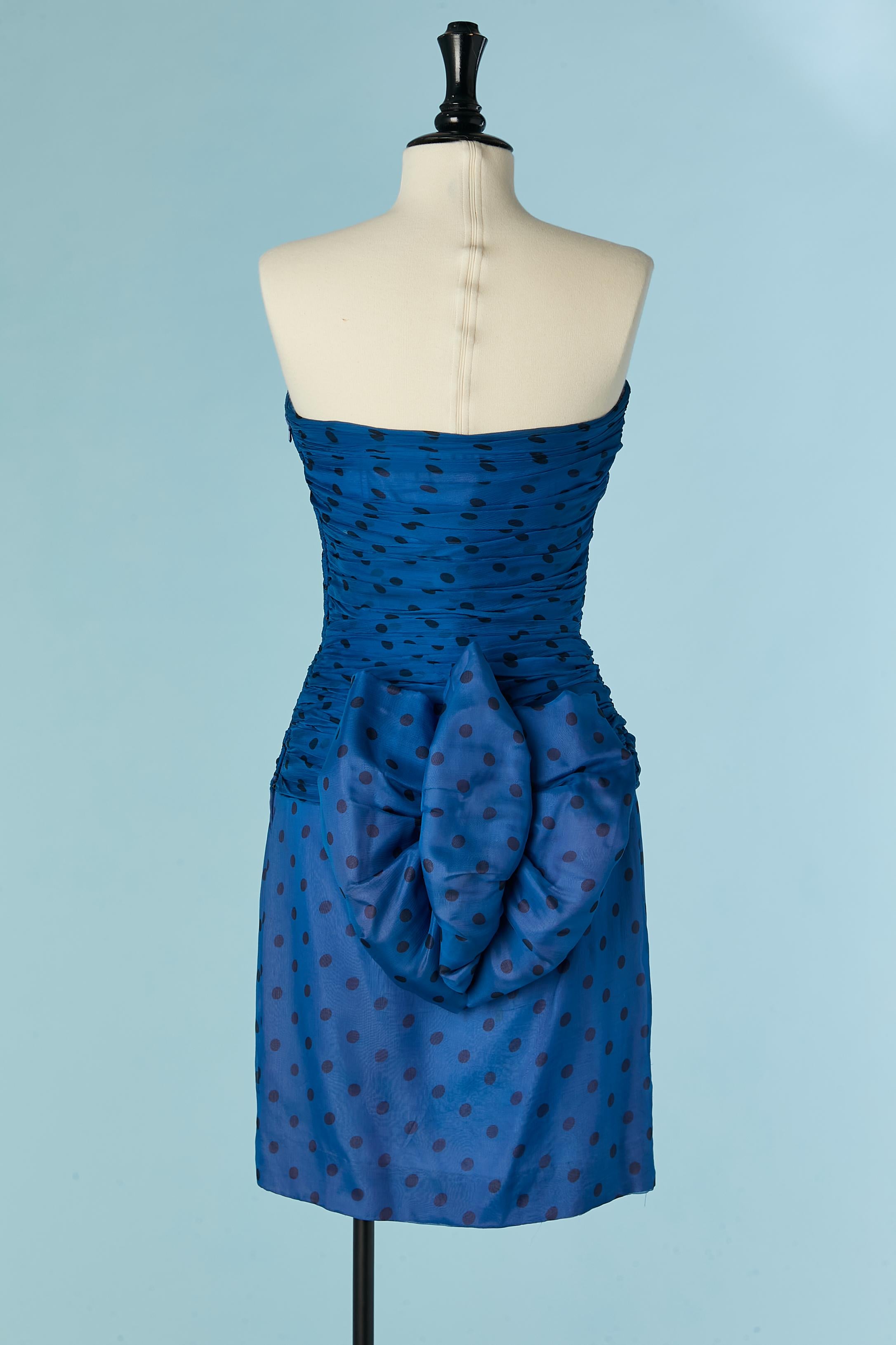 Women's Draped mini bustier dress in silk chiffon with Polka dot Vicky Tiel for N Marcus For Sale