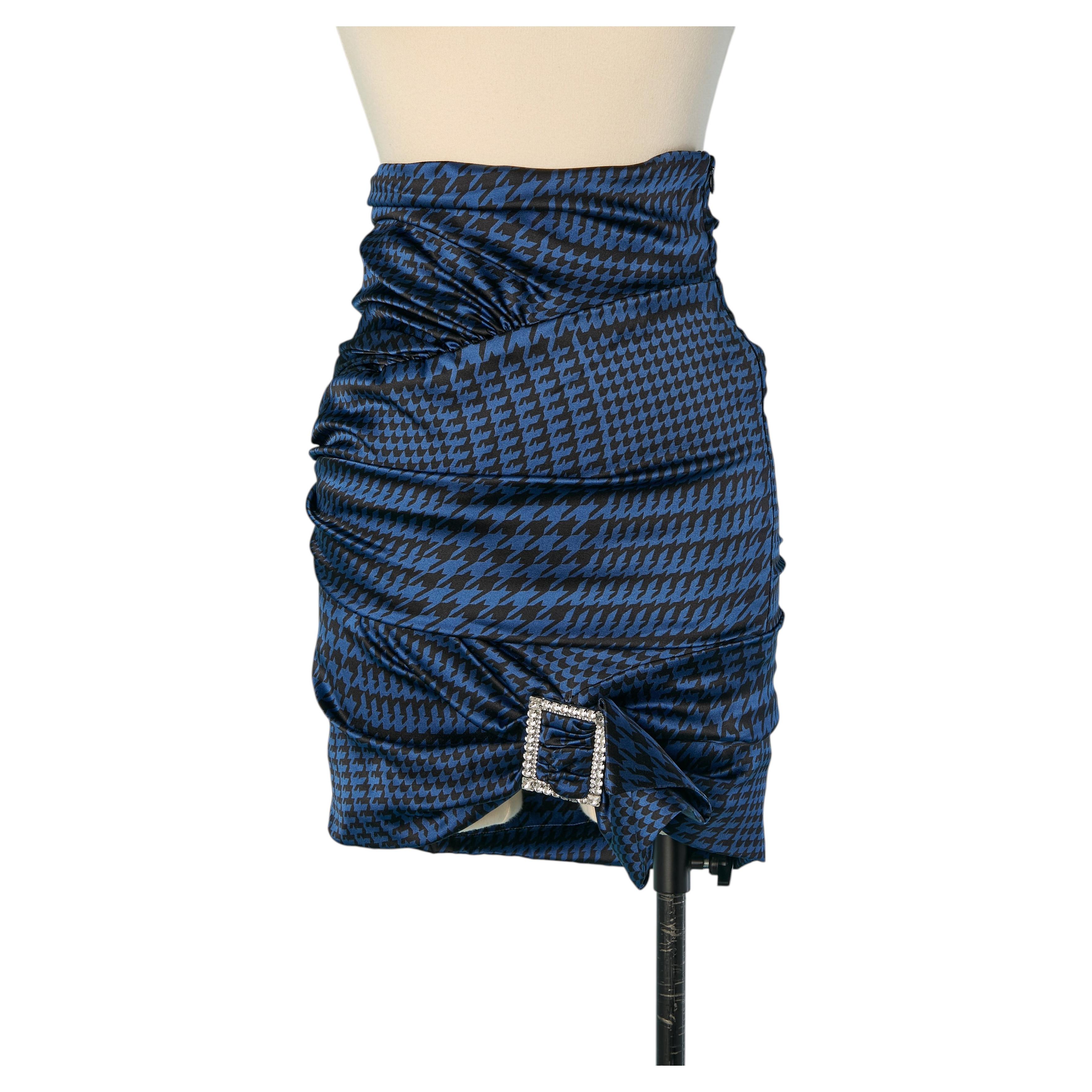 Draped mini skirt with Pied de poule pattern and rhinestone ALEXANDRE VAUTHIER For Sale