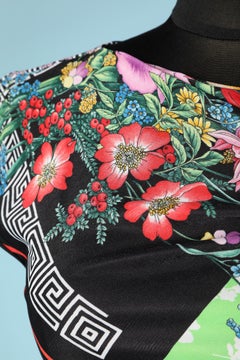 Draped Multicolor printed dress in jersey Versace