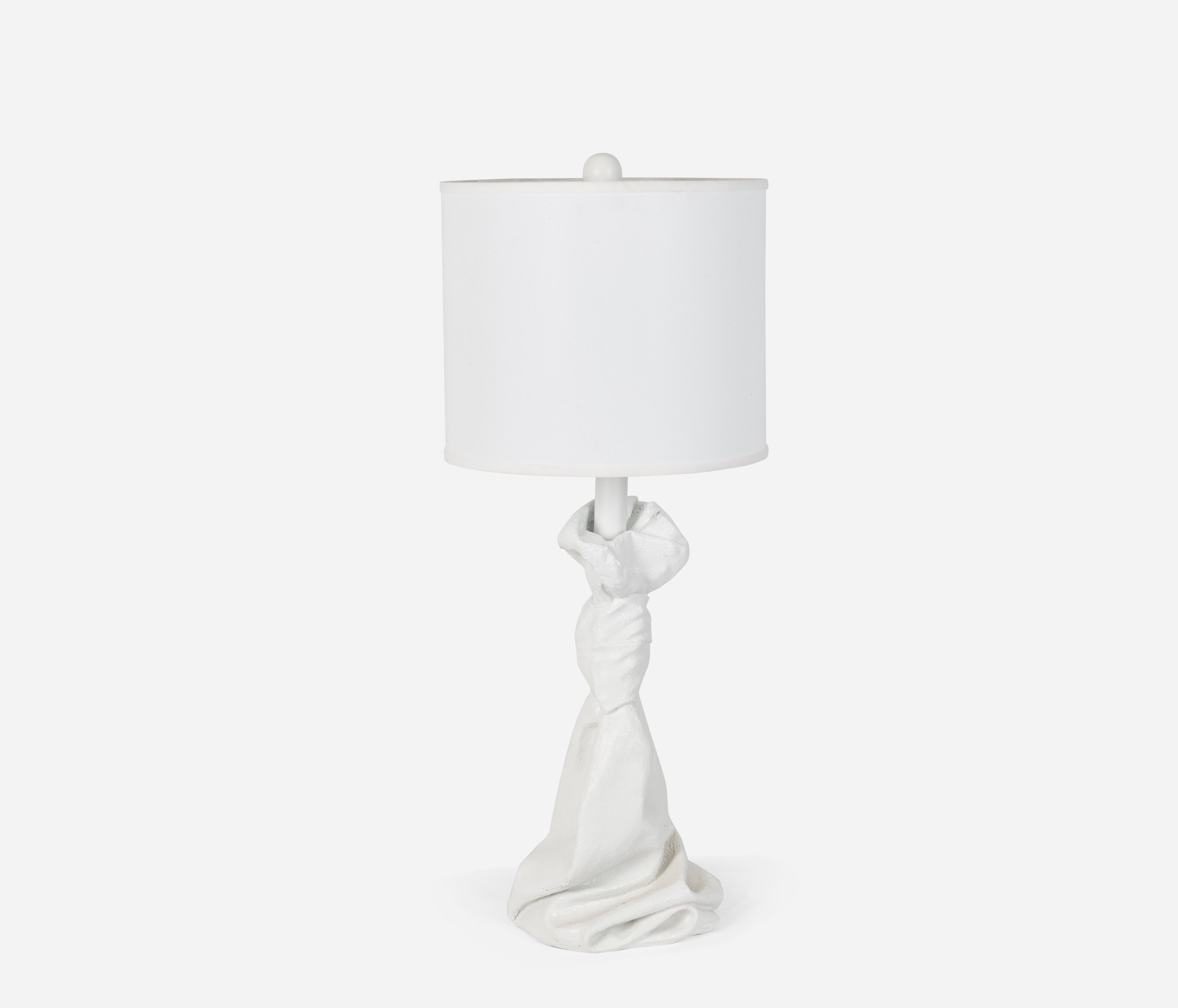 White plaster draped lamp, in the style of John Dickinson.